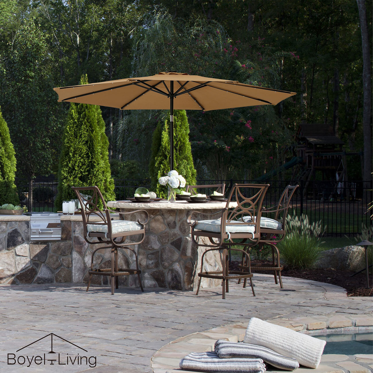 Boyel Living 10-ft Patio Umbrella with LED Lights (Tan)-Boyel Living