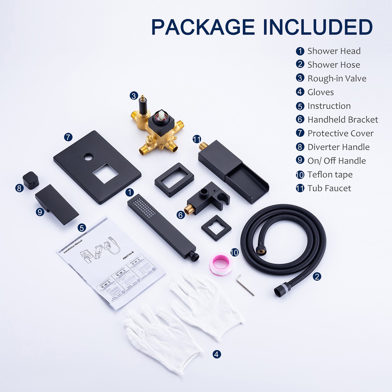 Boyel Living Bathtub Faucet With Square Hand-Held In Matt Black-Boyel Living