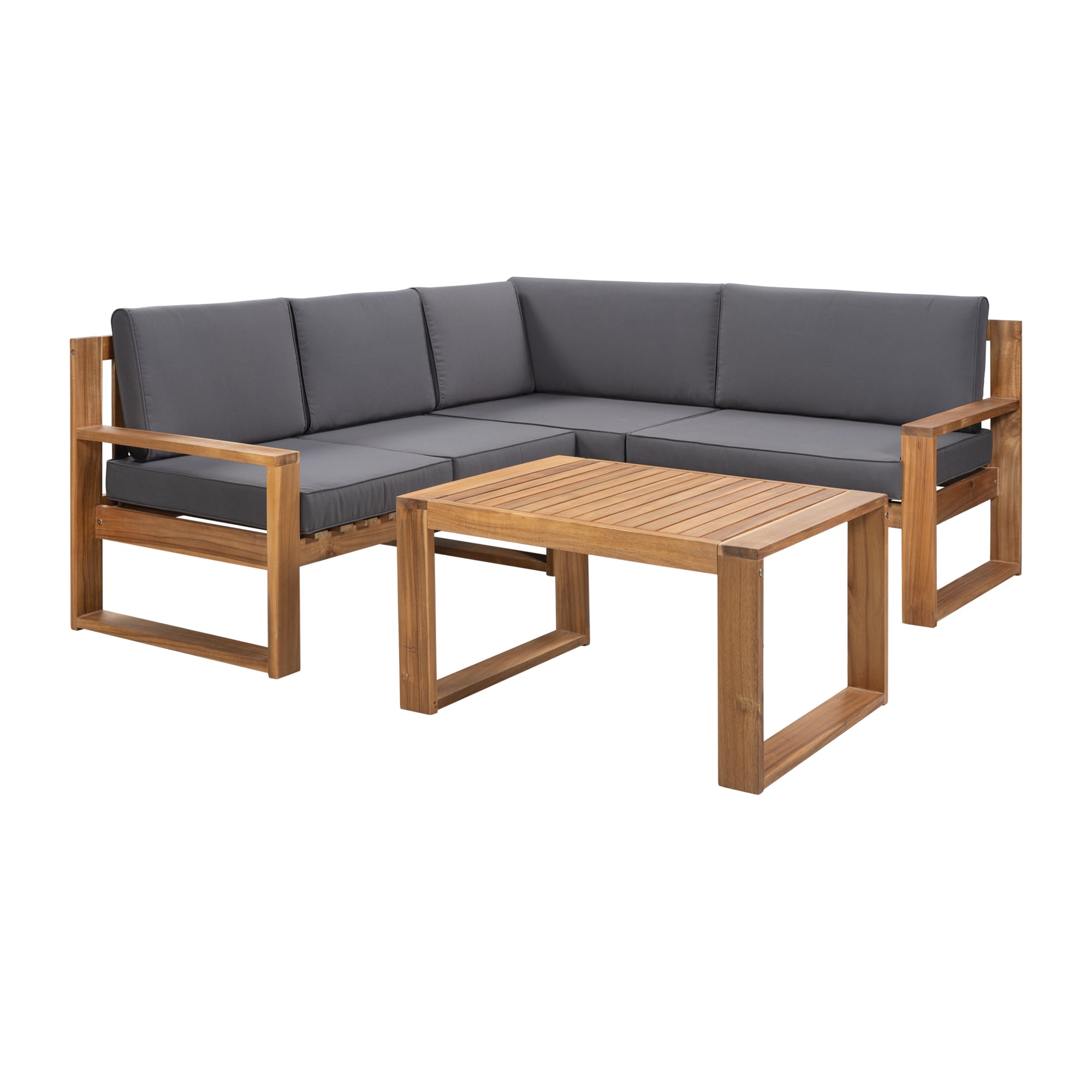 3-Piece Patio Sectional Set Acacia Wood and Grey Cushions  for Outdoors and Indoors-Boyel Living