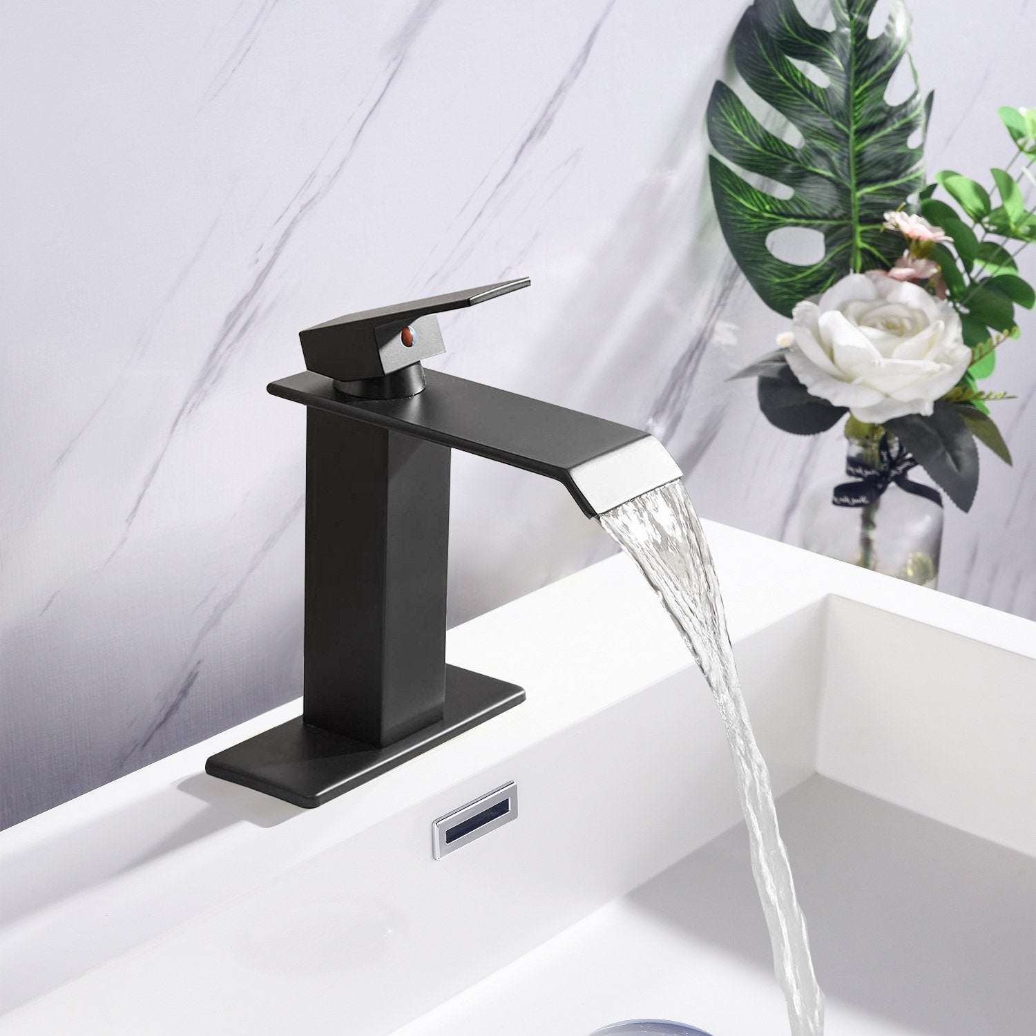 Waterfall Spout Bathroom Faucet,Single Handle Bathroom Vanity Sink Faucet-Boyel Living