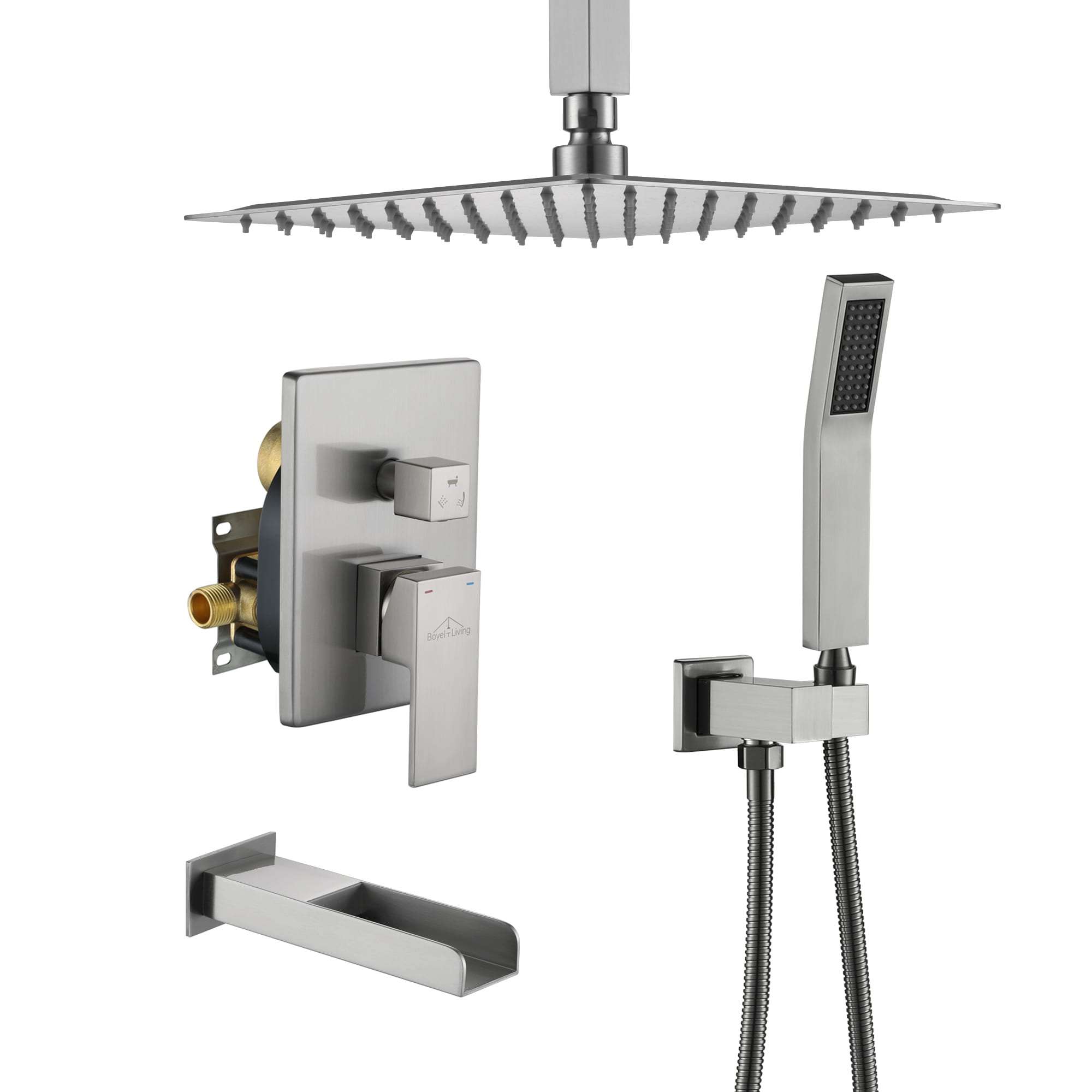 Boyel Living Ceiling Mounted Rain Shower Head Set Shower System with Hand Shower and Tub Spout-Boyel Living