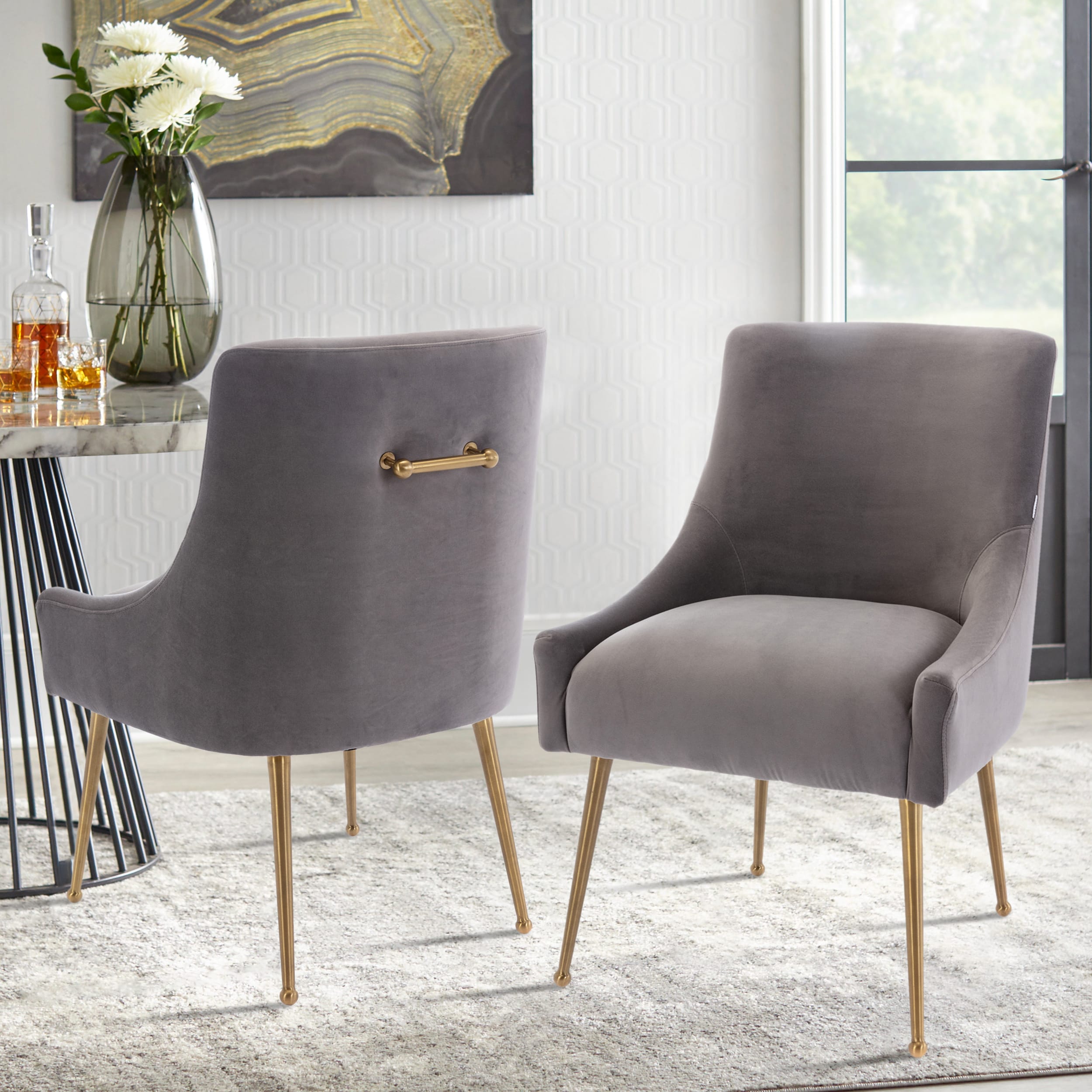 Velvet Dining Chair, Accent Side Chair With Adjustable Foot Nails, Set of 2-Boyel Living