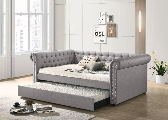 ACME Justice Full Daybed  Twin Trundle, Smoke Gray Fabric-Boyel Living