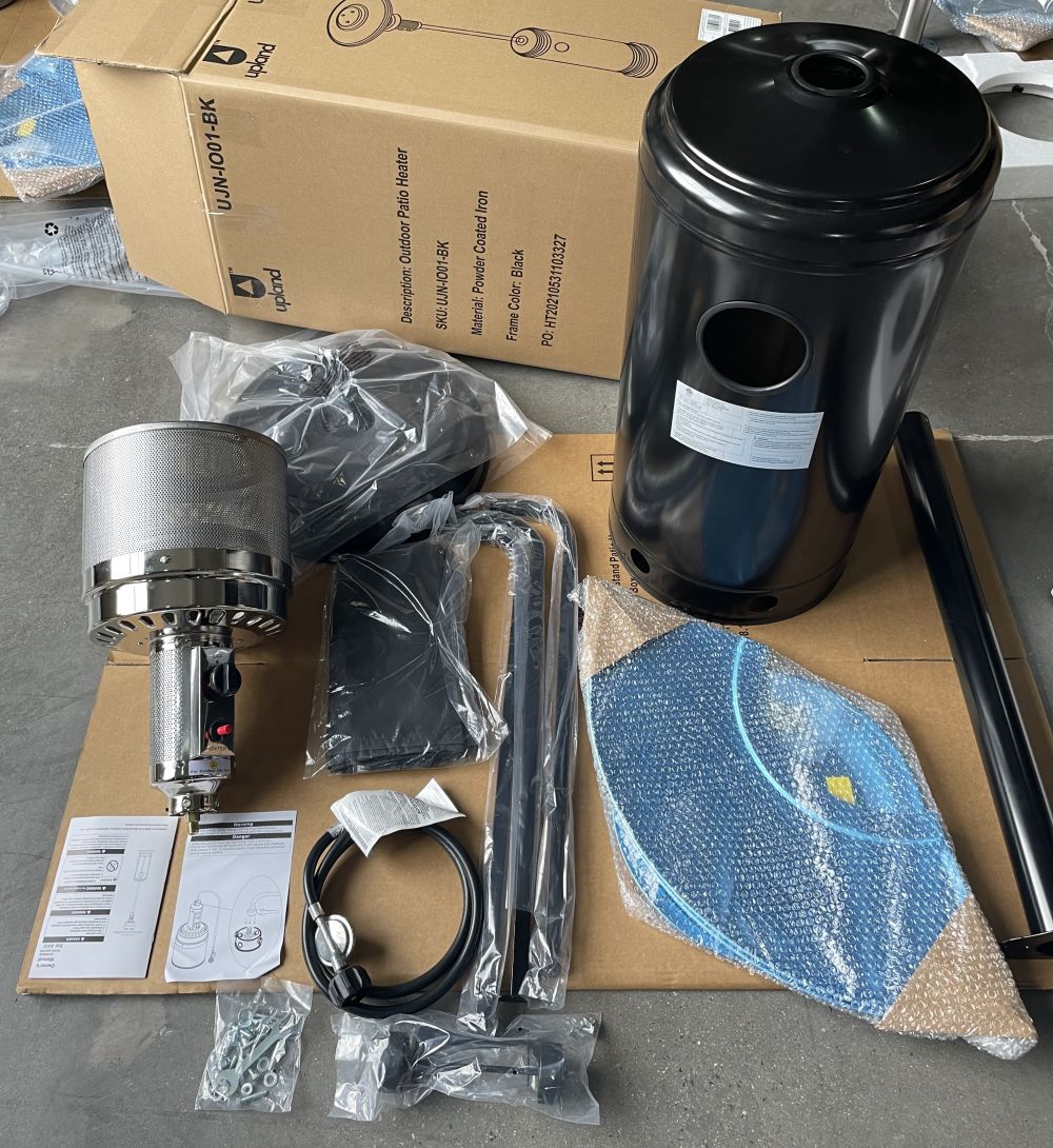 dropship Upland 46000BTU Outdoor Propane Patio Heater,Black powder coated Iron,with wheels and Hose Set,Free Cover Included,ETL Certificate