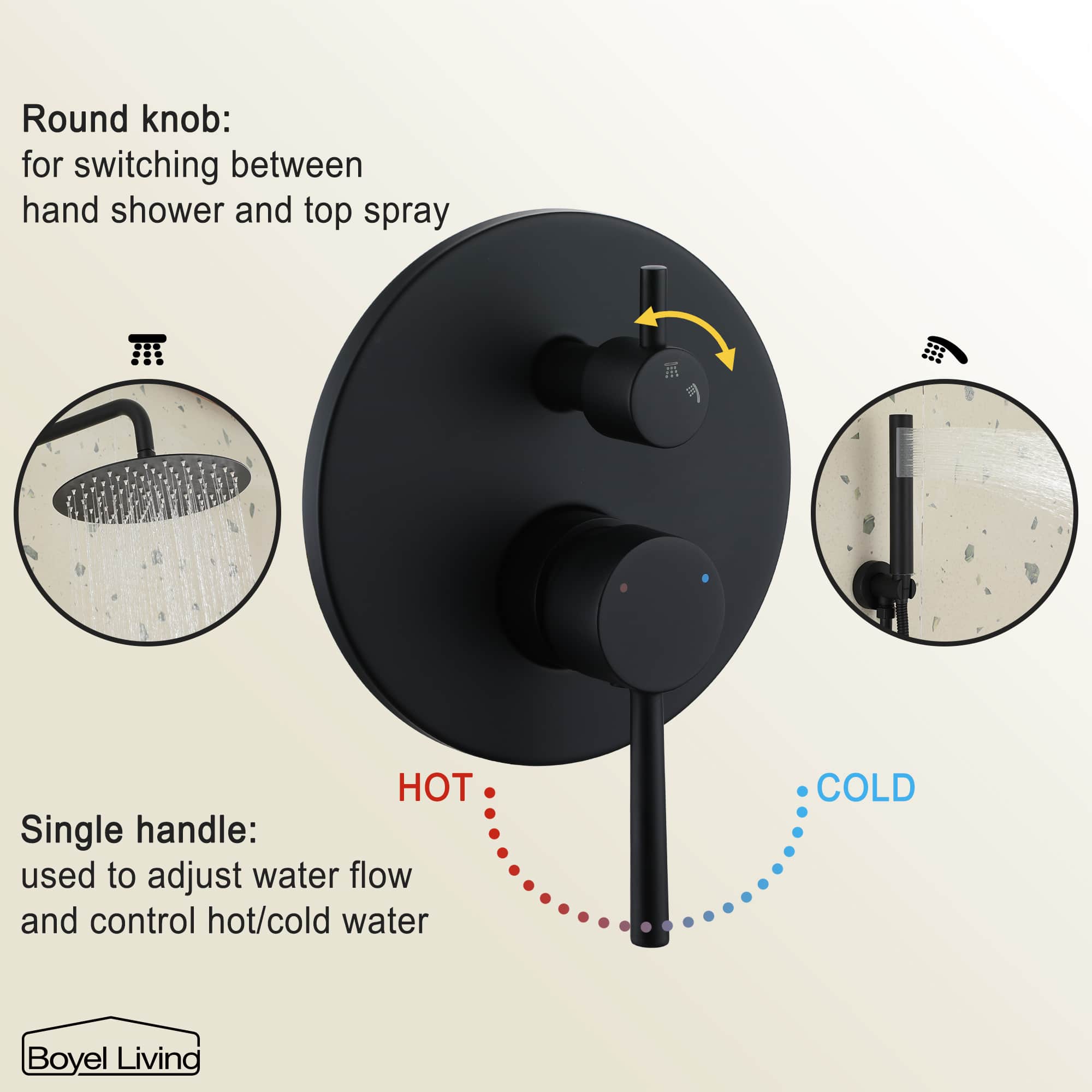 Boyel Living 10 in. Round Shower System Rainfall Shower Head System-Boyel Living
