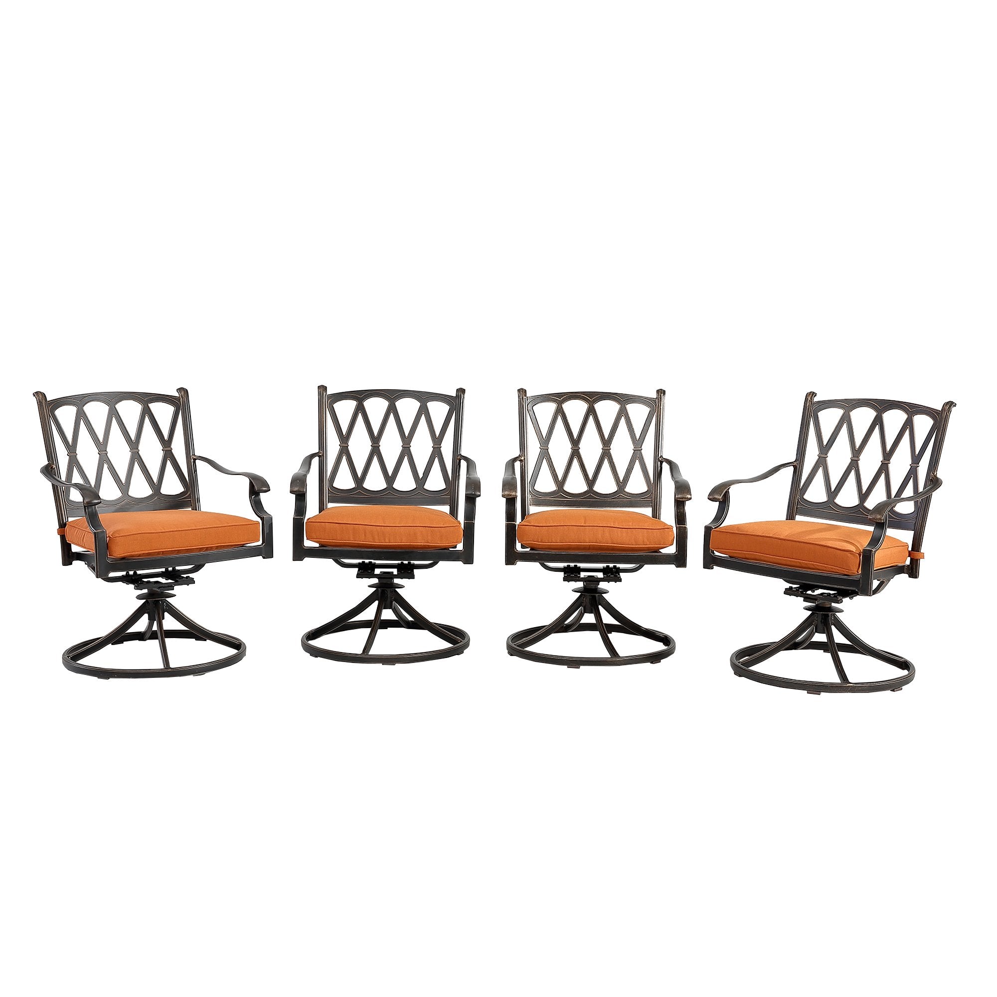 Set of 4 Cast Aluminum Direct-Net Backrest Swivel Chairs Orange-Boyel Living