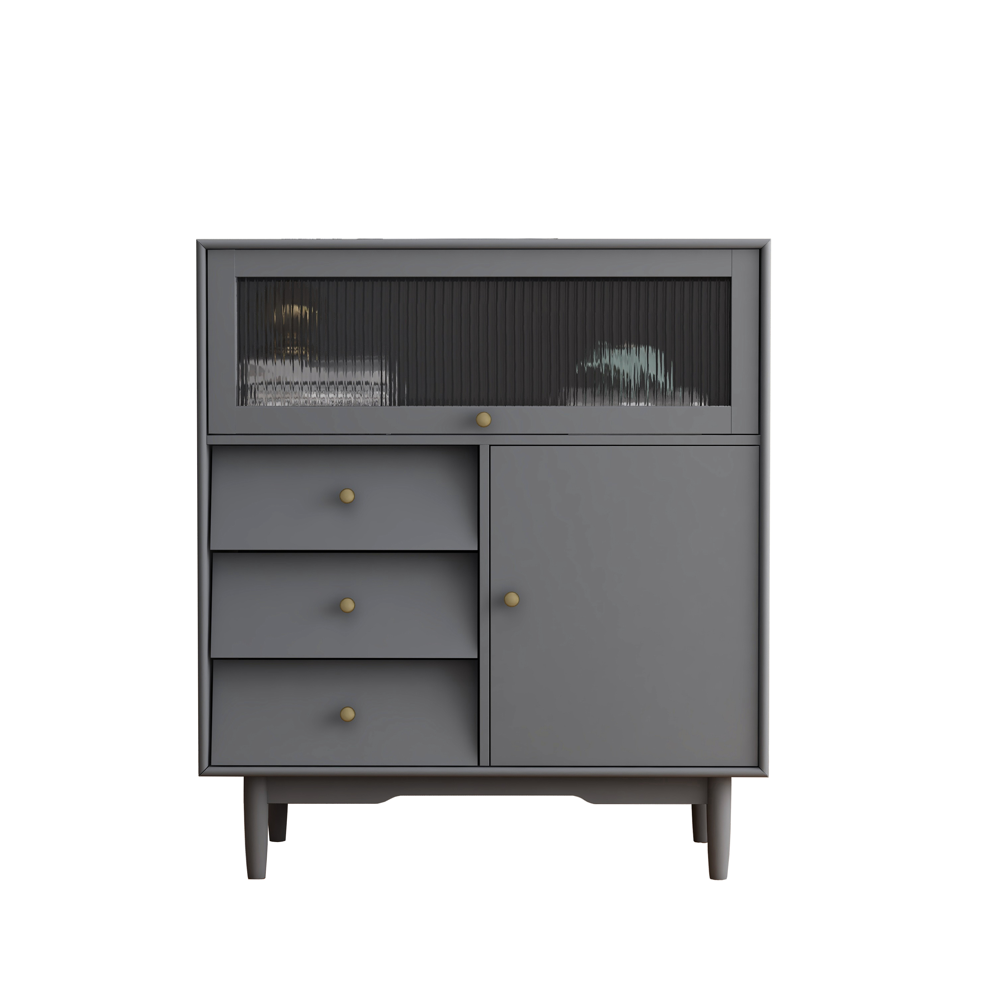 Living Room Four Drawers and One Door with Glass Storage Cabinet - Gray-Boyel Living