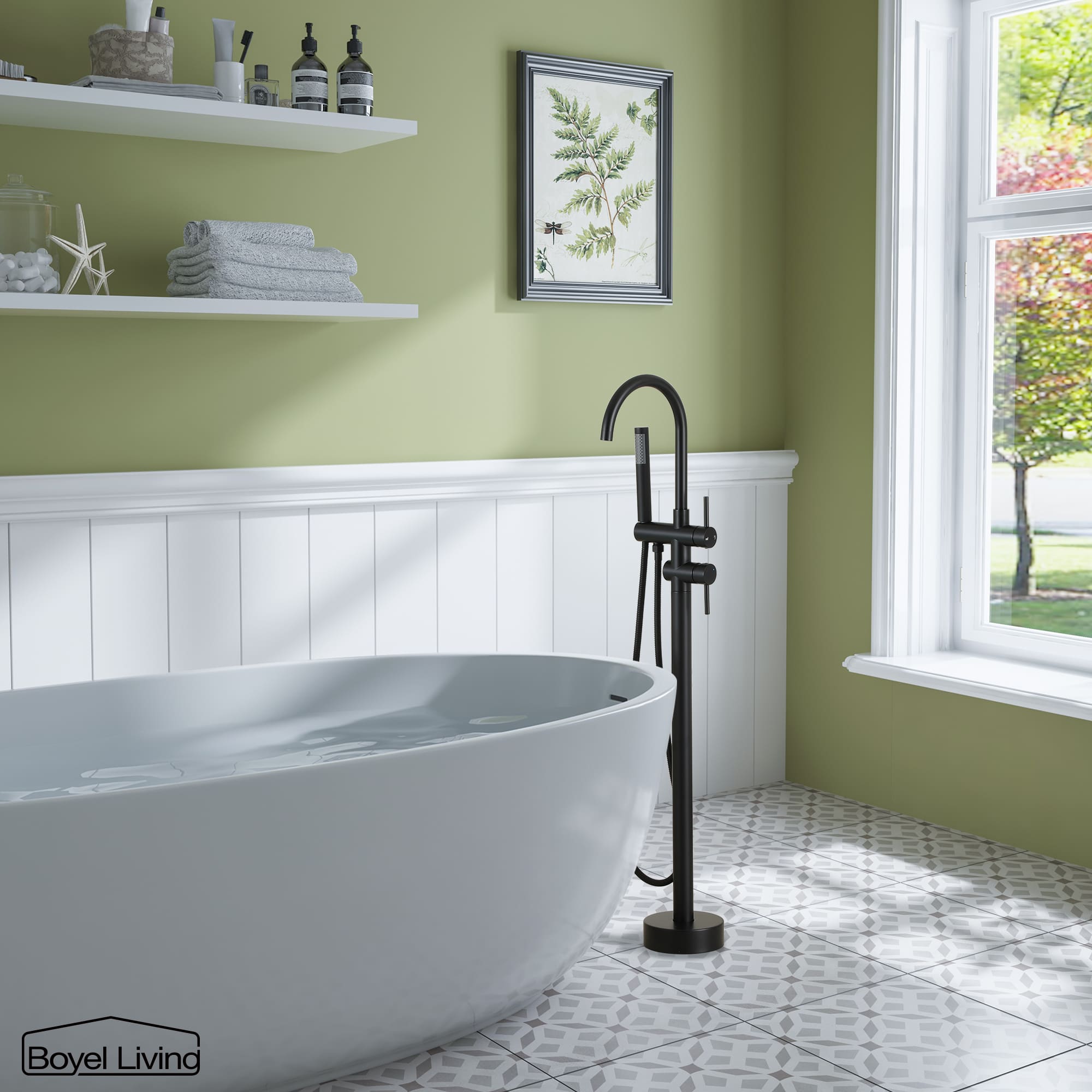 Matte Black 2-Handle Claw Foot Freestanding Tub Faucet with Handheld Shower