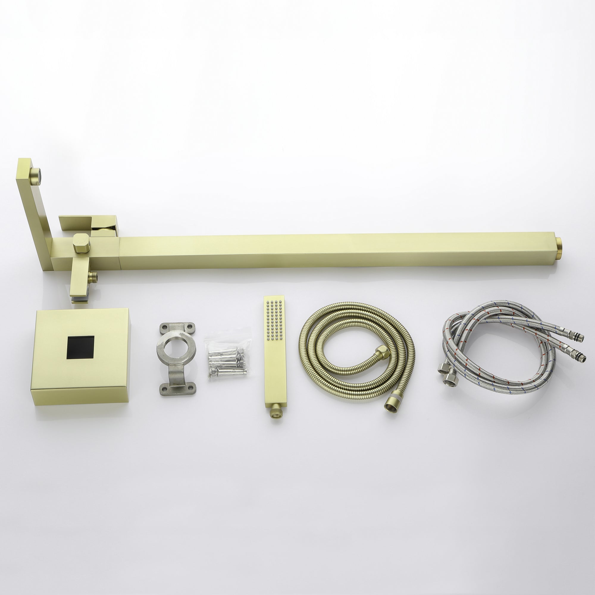  Freestanding Floor Mount Single Handle Bath Tub Filler Faucet with Handheld Shower in Brushed Gold-Boyel Living