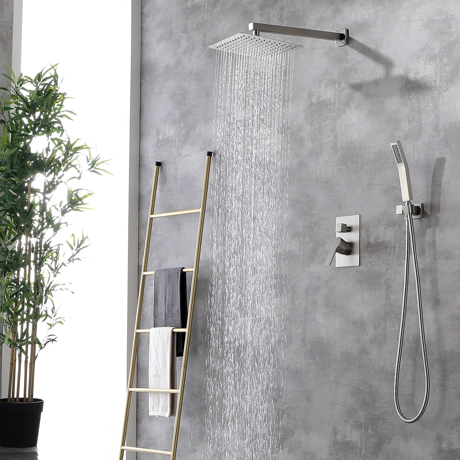 Boyel Living Brushed Nickel Wall Mount Rainfall Complete Shower System-Boyel Living