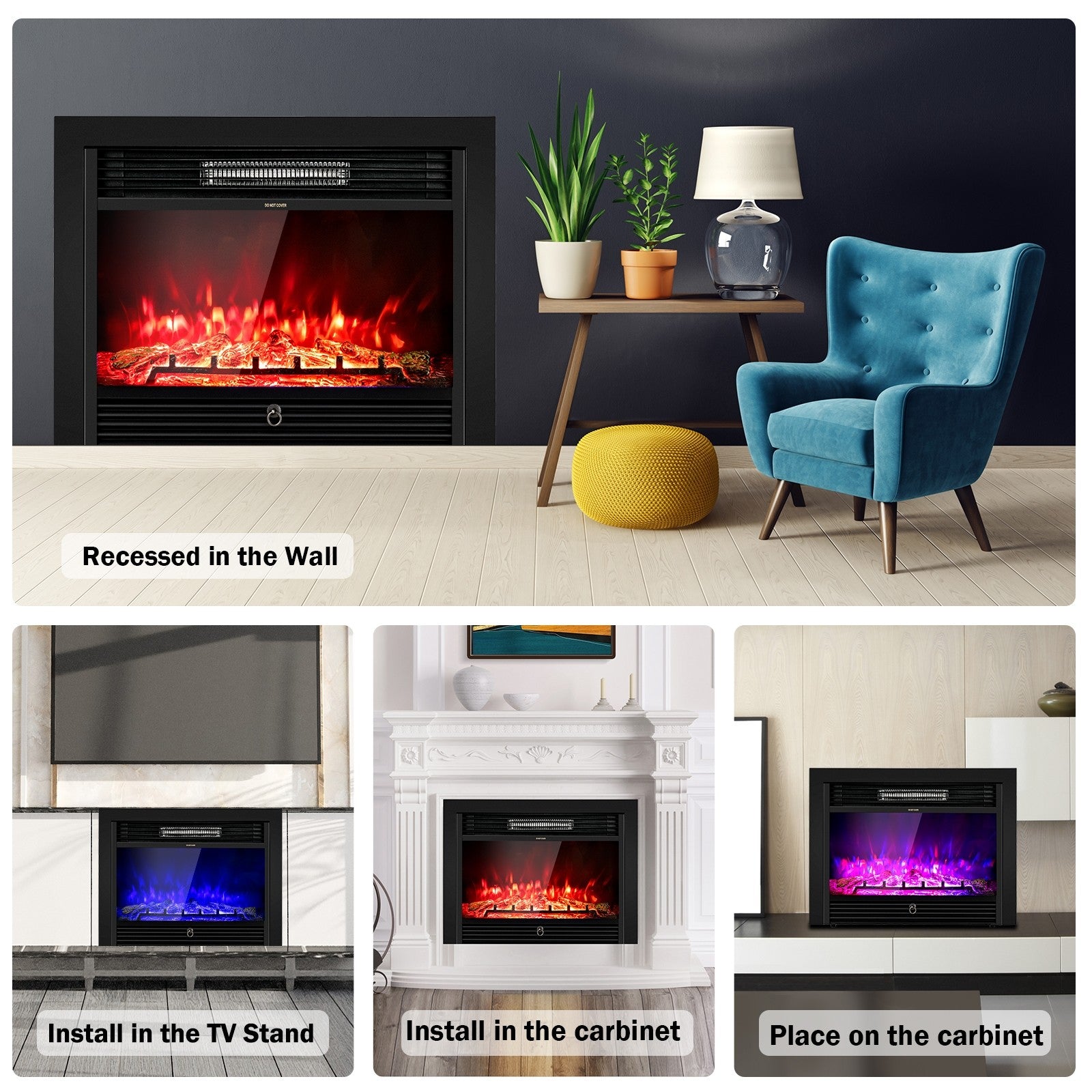28.5 inch Recessed Mounted Standing Fireplace Heater with 3 Flame Option-Boyel Living