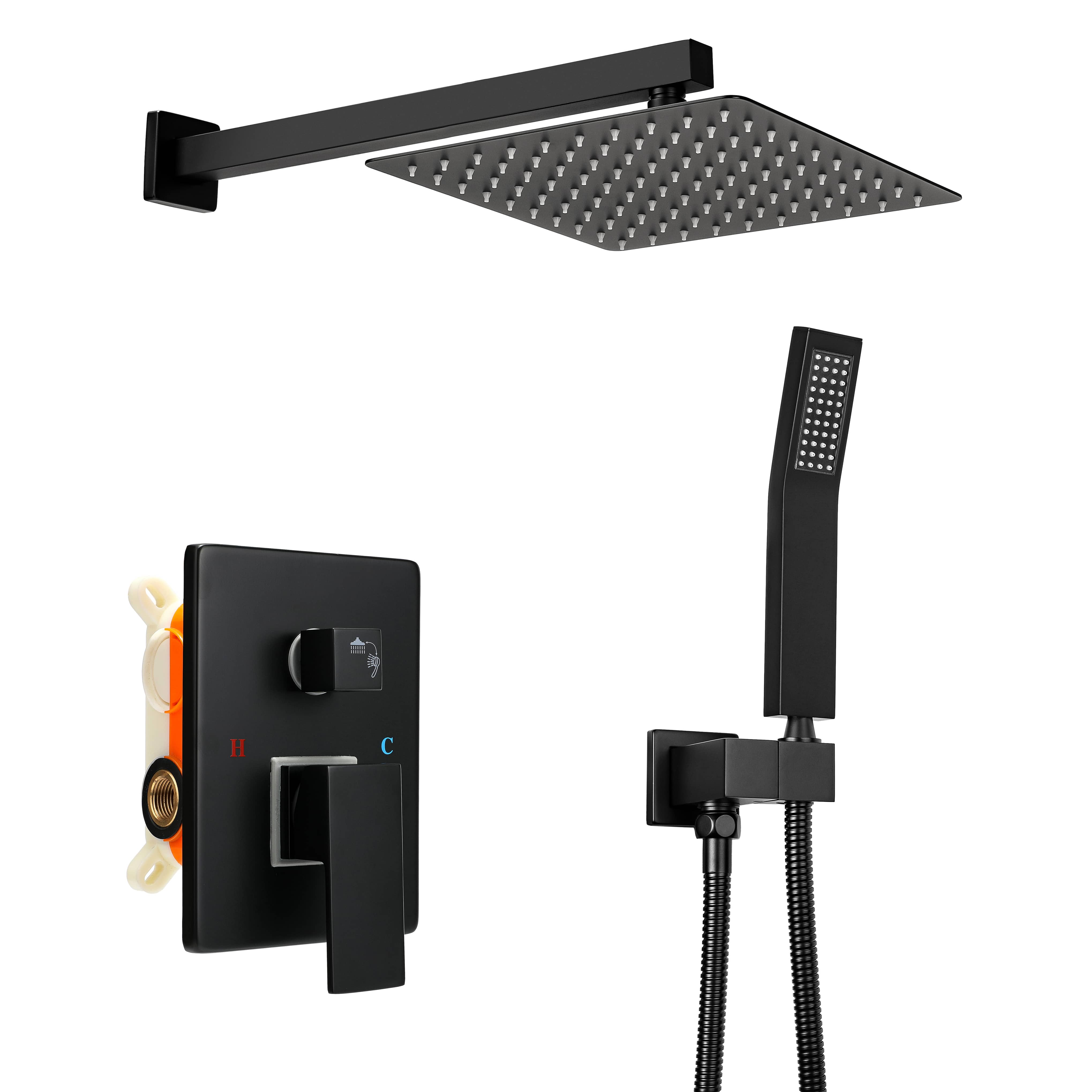 10 in. Square High Pressure Rain Shower System with Embedded Box in Matte Black-Boyel Living