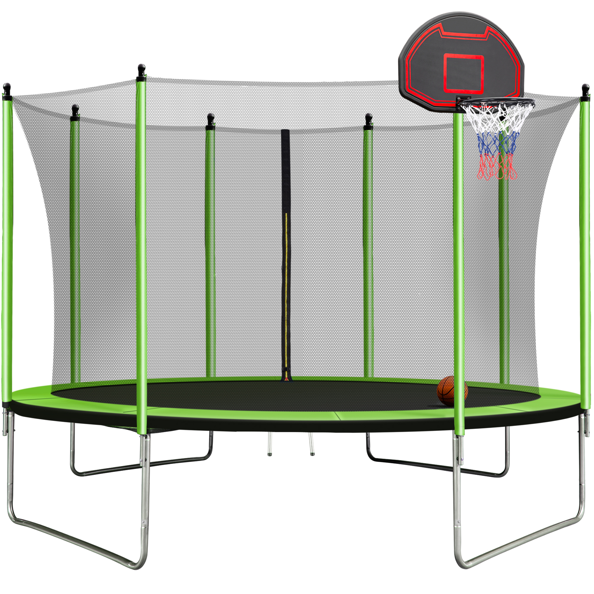 10FT  Trampoline with Basketball Hoop Inflator and Ladder(Inner Safety Enclosure) Green-Boyel Living