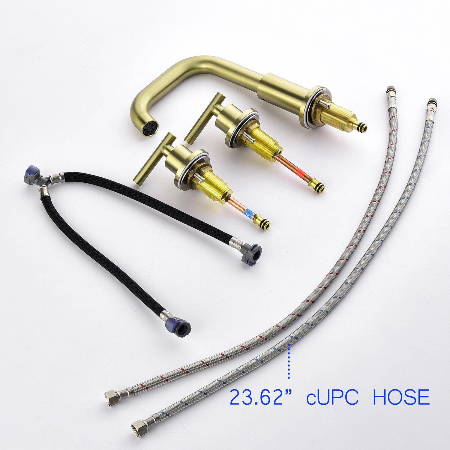 Boyel Living 8 in. Widespread 2-Handle Mid-Arc Bathroom Faucet with Valve and cUPC Water Supply Lines in Brushed Gold-Boyel Living