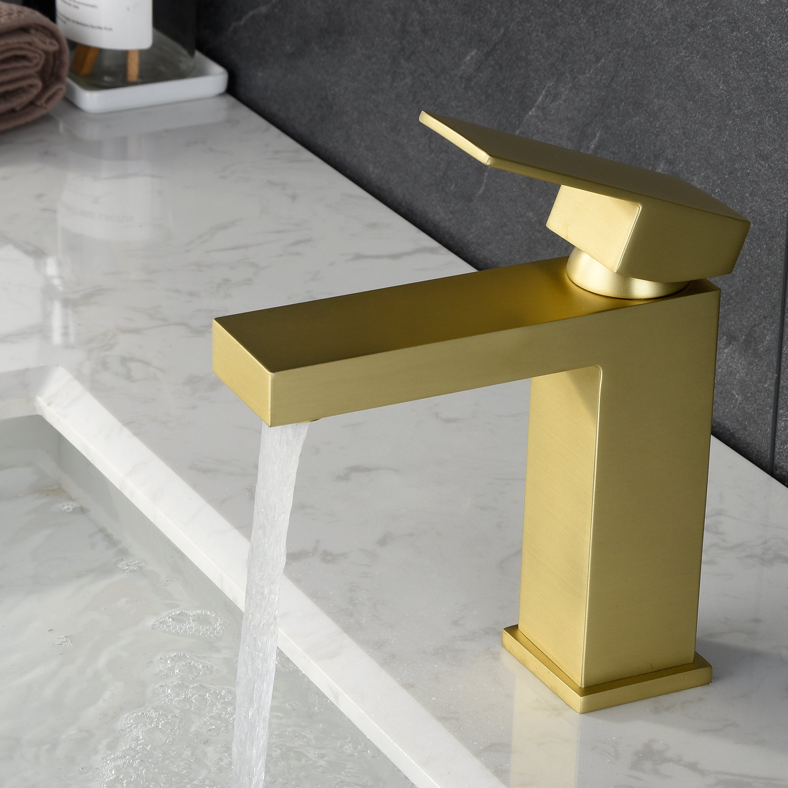 Single Handle Single Hole Bathroom Faucet with Water Supply Lines in Brushed Gold-Boyel Living