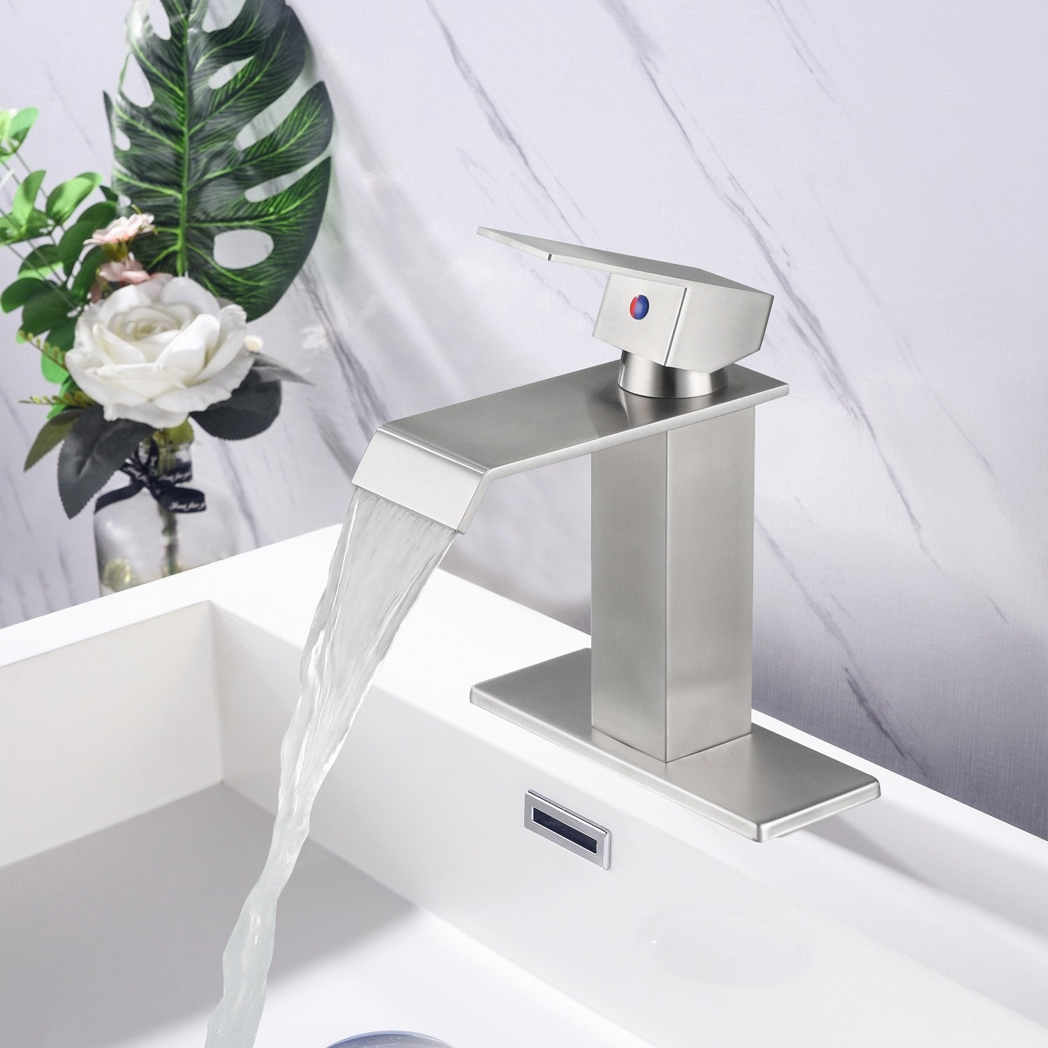 Waterfall Spout Bathroom Faucet,Single Handle Bathroom Vanity Sink Faucet-Boyel Living