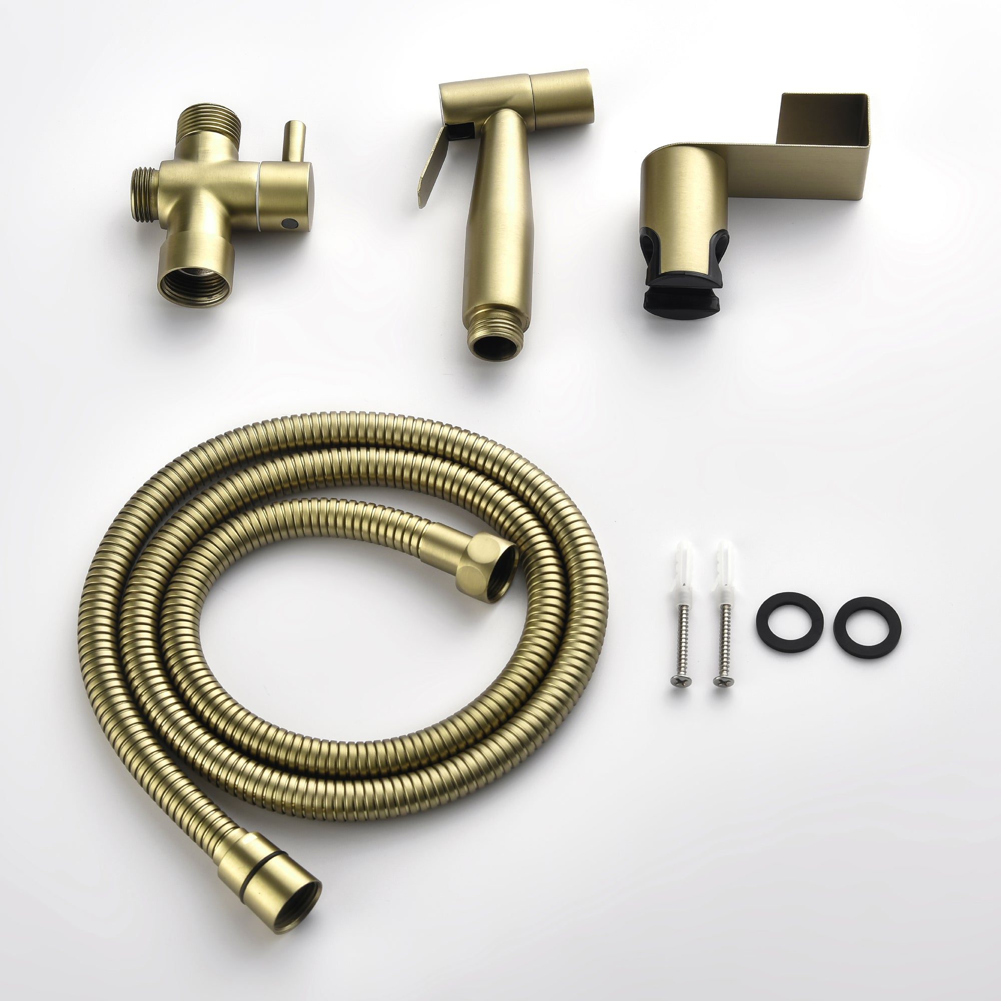 Single-Handle Bidet Faucet with Sprayer Holder, Solid Brass T-Valve Adapter and Flexible Bidet Hose in Brushed Gold-Boyel Living