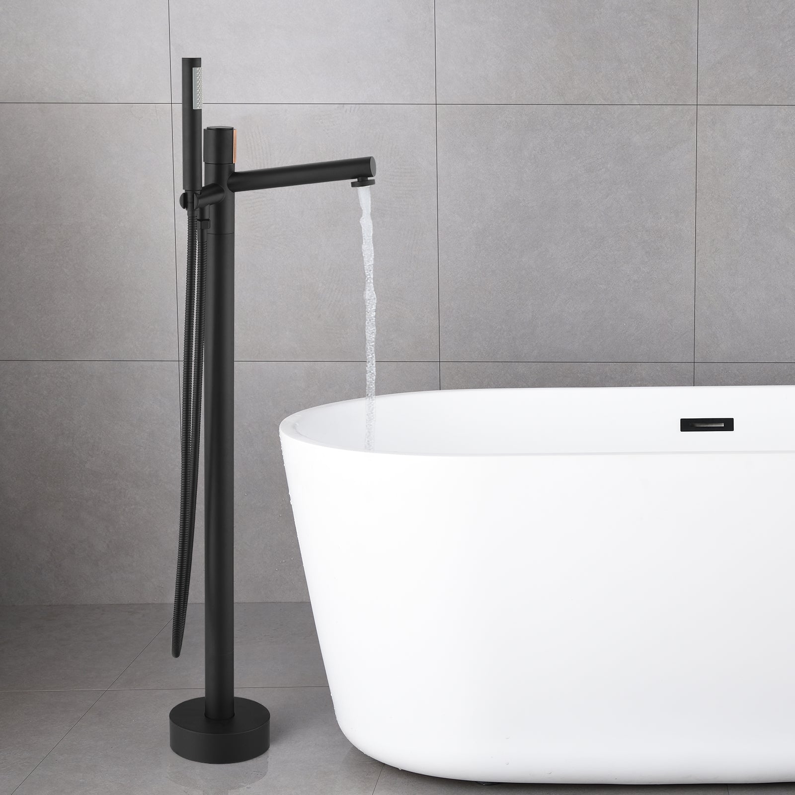 Boyel Living Floor Mounted Freestanding Tub Faucet with Handheld Shower in Matte Black-Boyel Living