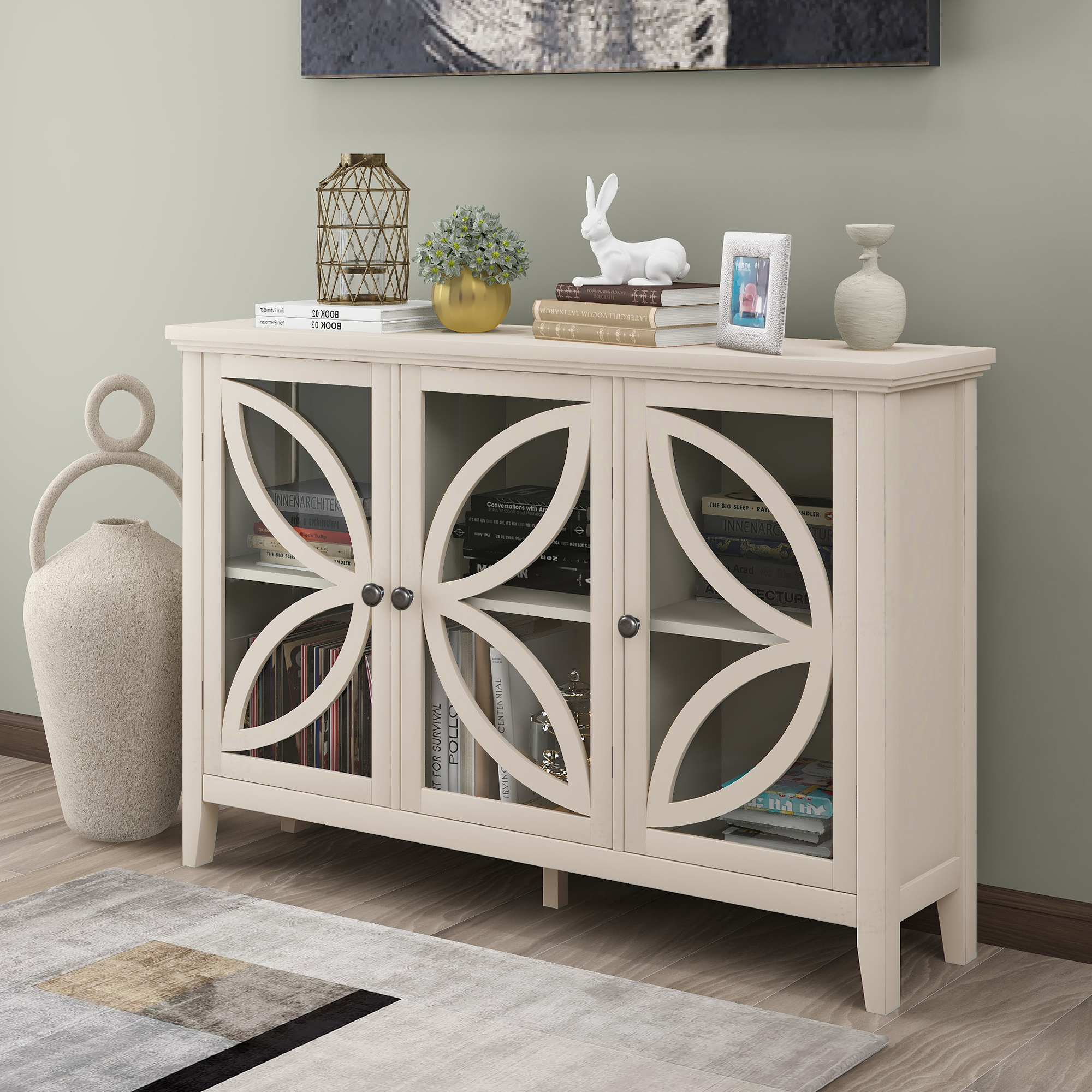 Accent Storage Cabinet Wooden Cabinet with Adjustable Shelf, Modern Sideboard for Entryway, Living Room, Bedroom-Boyel Living