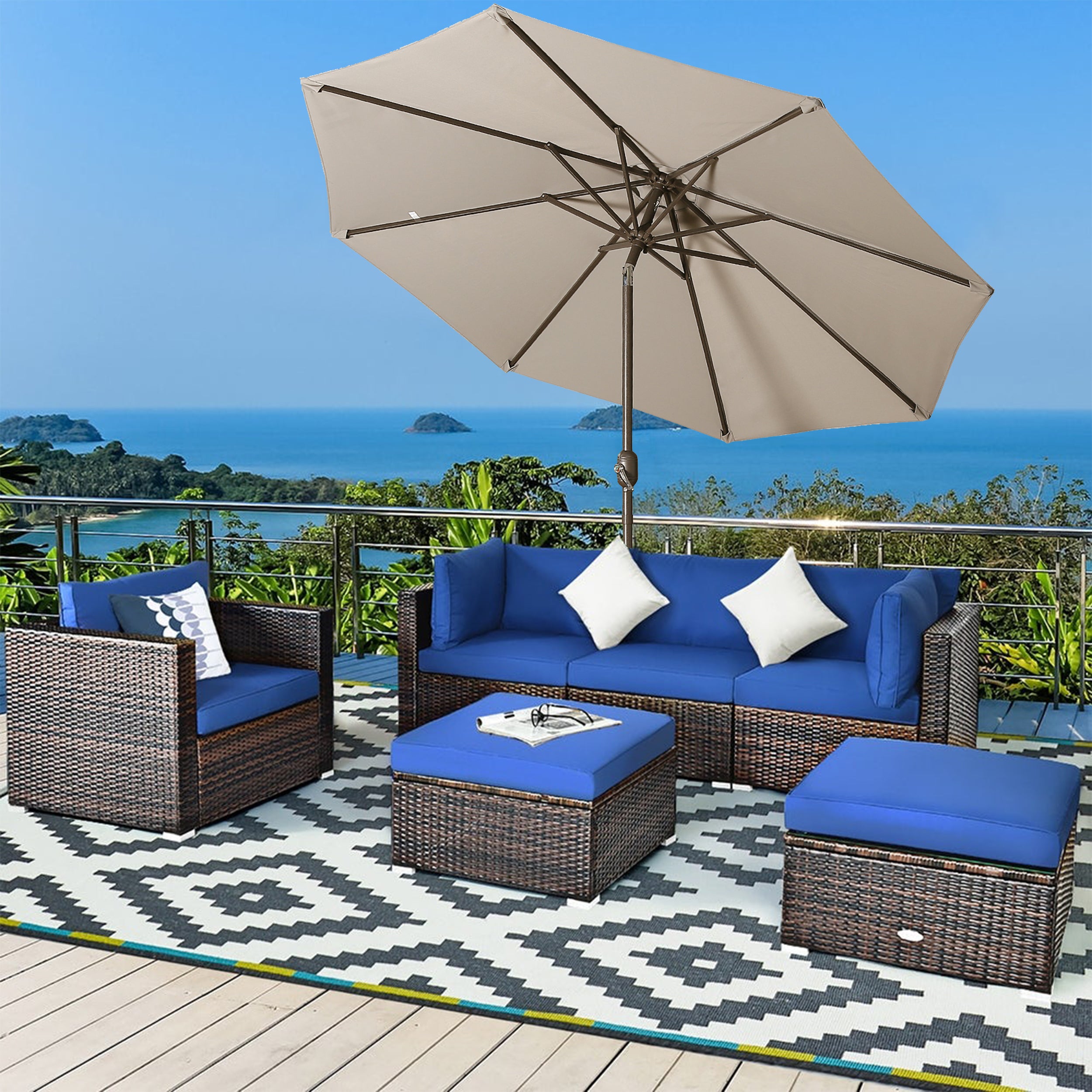 9ft Patio Umbrella Outdoor Umbrella Patio Market Umbrella with Push Button Tilt and Crank-Boyel Living