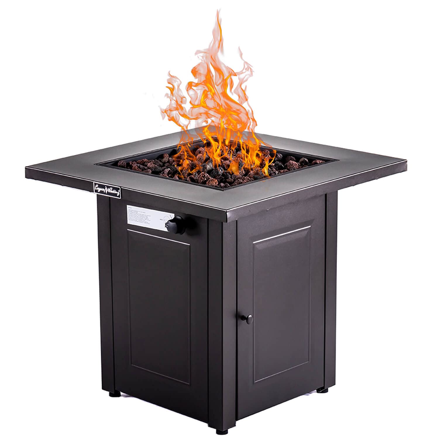 28in Propane Fire Pits Table, 50000 BTU Gas Square Outdoor Dinning Firepit Fireplace Dinning Tables with Lid, Lava Stone, ETL Certification, for Outside Garden Backyard Deck Patio-Boyel Living