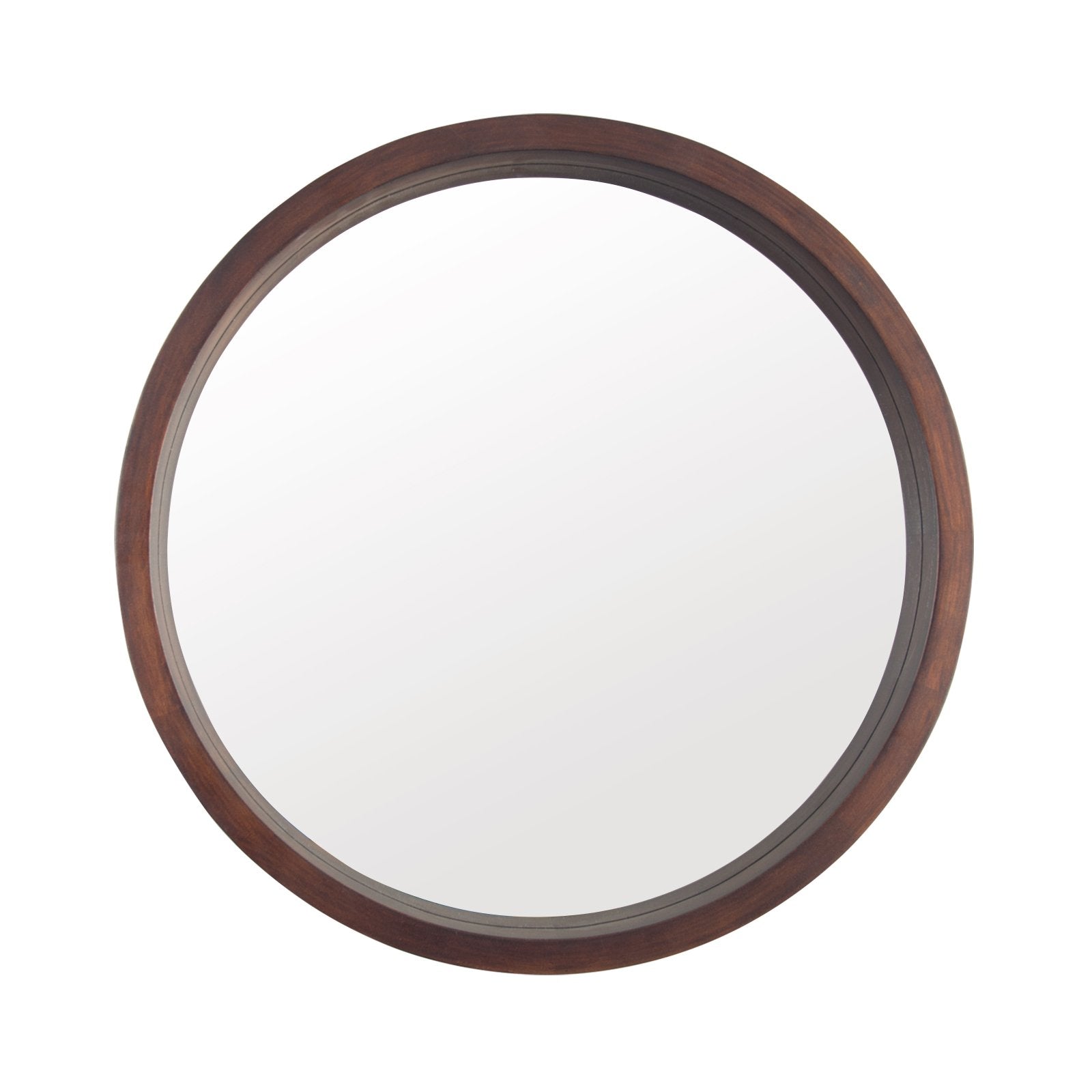 Circle Mirror with Wood Frame, Round Modern Decoration Large Mirror for Bathroom Living Room Bedroom Entryway, Walnut Brown, 24"-Boyel Living