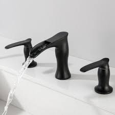 2 Handle 3 Hole Widespread Matte Black Waterfall Bathroom Faucet,8 inch Vanity Sink Faucet-Boyel Living