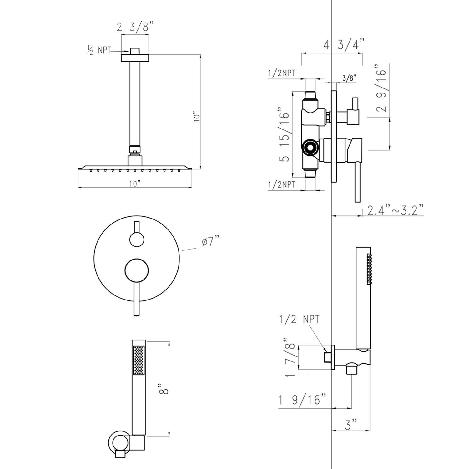 Round Shower System Dimensions