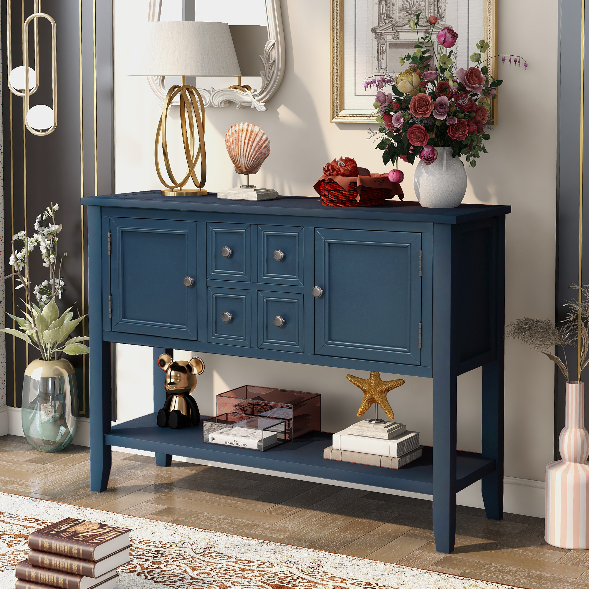 Cambridge Series Buffet Sideboard Console Table with Bottom Shelf (Light Navy)-Boyel Living