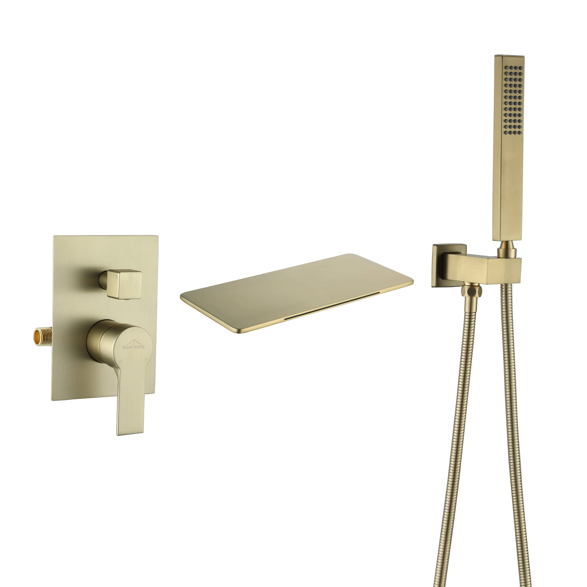 Single-Handle Wall Mounted Roman Large Waterfall Tub Faucet with Hand Shower-Boyel Living