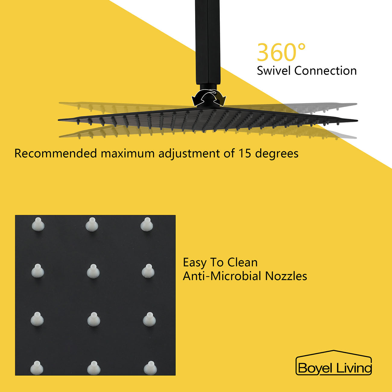 12 in. Square Rainfall Ceiling Mounted Shower System with Handheld Shower Head, Matte Black-Boyel Living