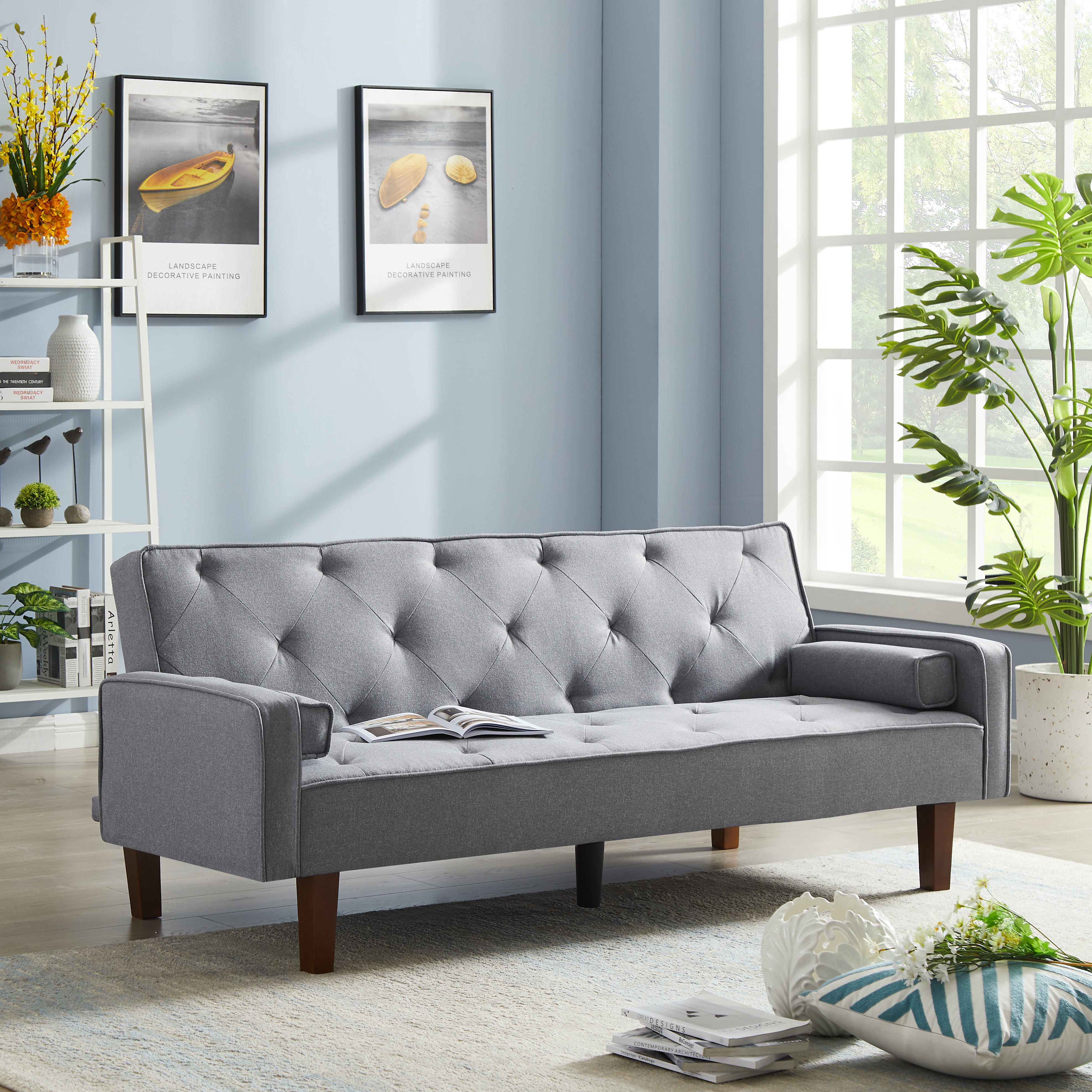 Light gray sofa bed with armrests-Boyel Living