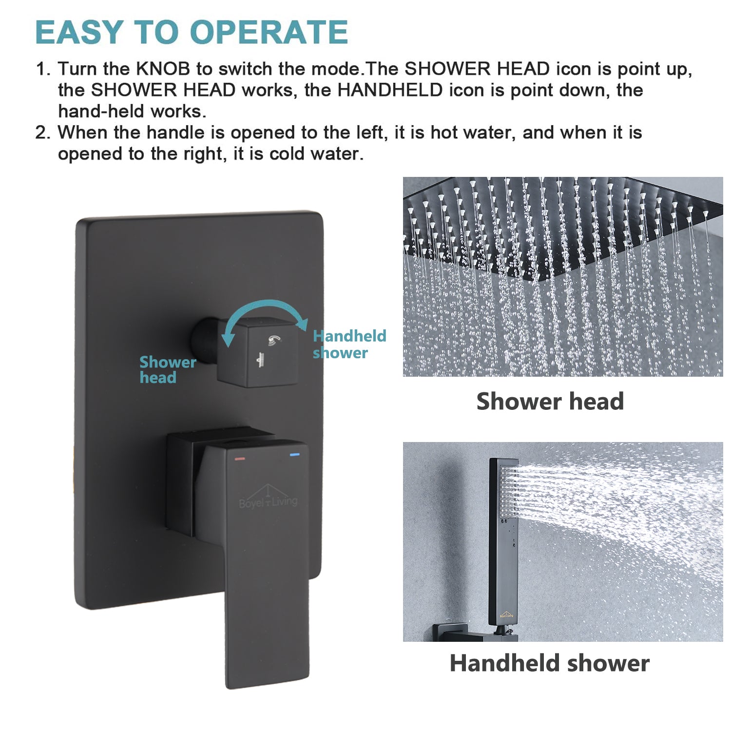 Boyel Living 2.5 GPM Wall Mount Dual Shower Heads Shower System with Handheld and Embeded Box in Matte Black-Boyel Living