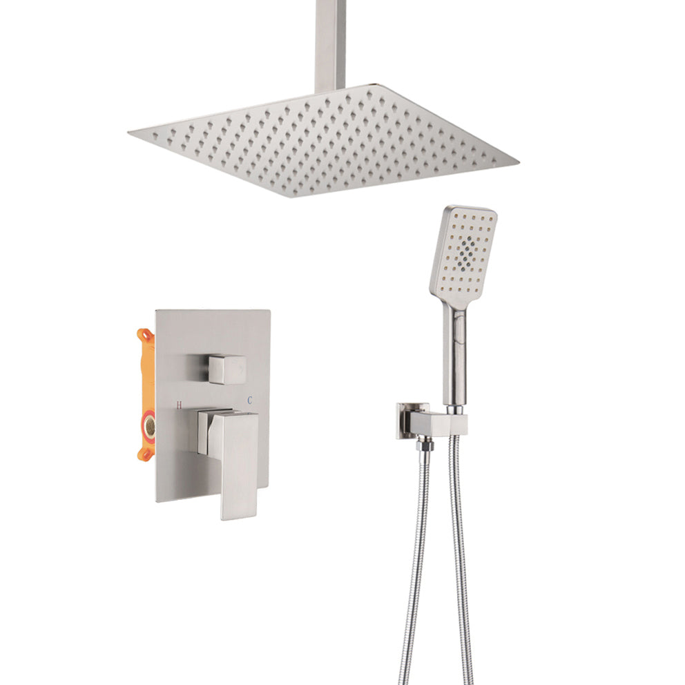 Boyel Living 12 in. Ceiling Mounted Rain Shower Head System with Handheld Showerhead in Brushed Nickel-Boyel Living