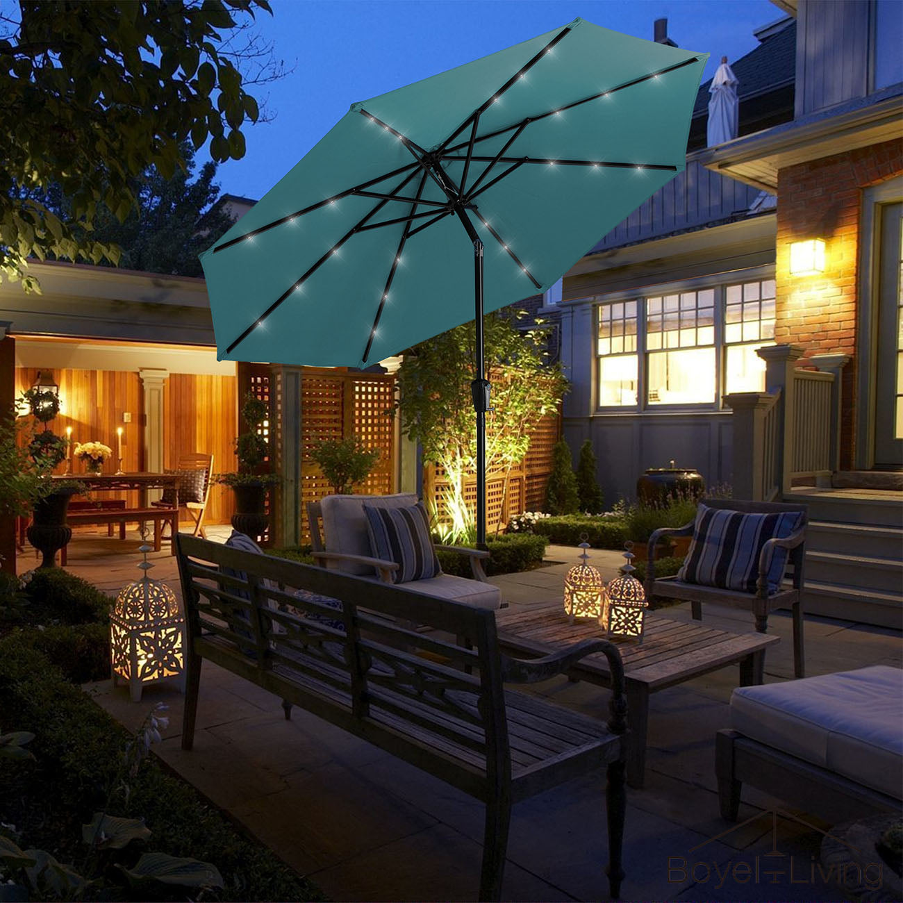 Boyel Living 9-ft Patio Umbrella with LED Lights (Blue)-Boyel Living