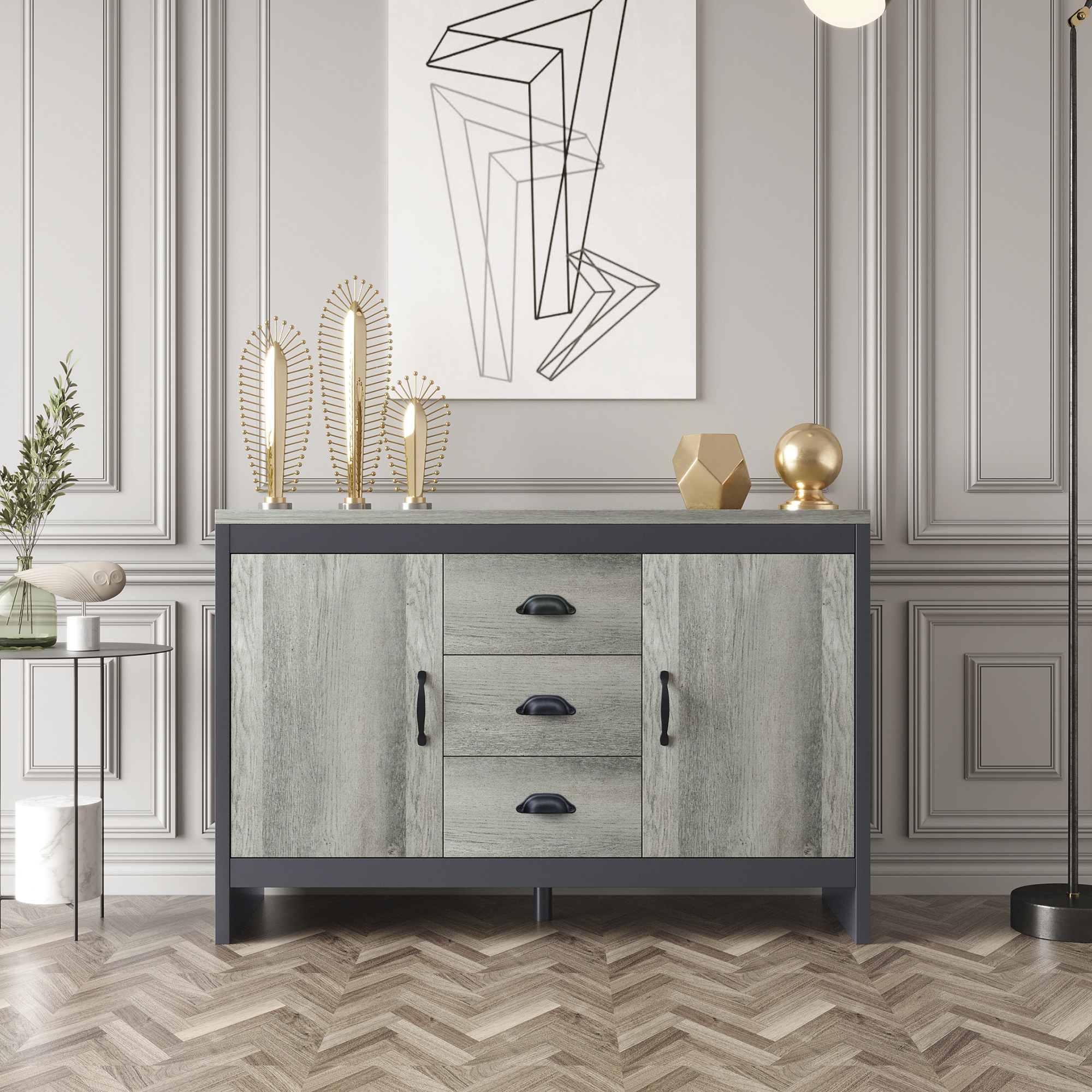 Side cabinet for dining room, kitchen, double doors with drawers-Boyel Living
