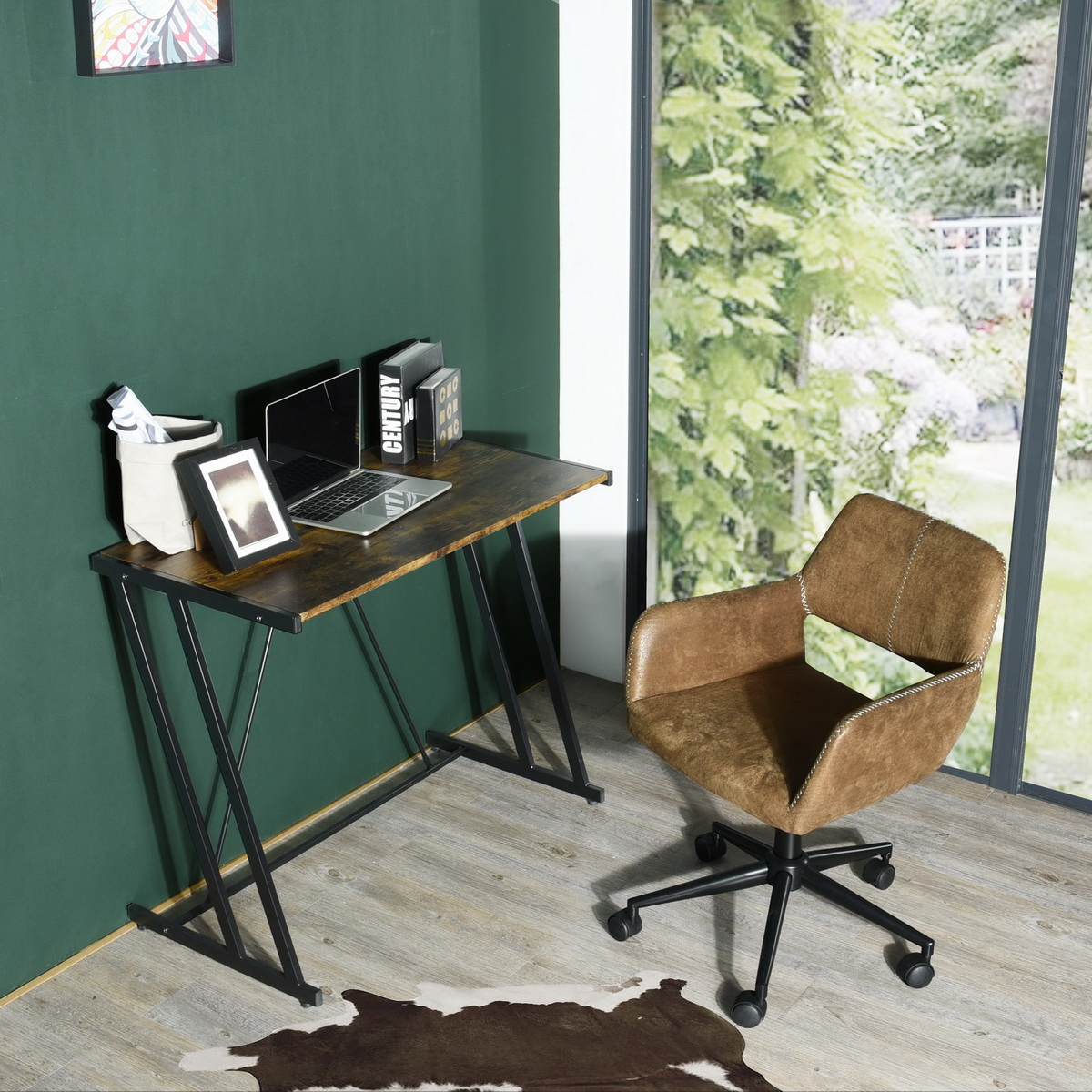 Computer Desk Laptop Writing Study Workstation Z-Shaped Metal Frame,vintage brown-Boyel Living