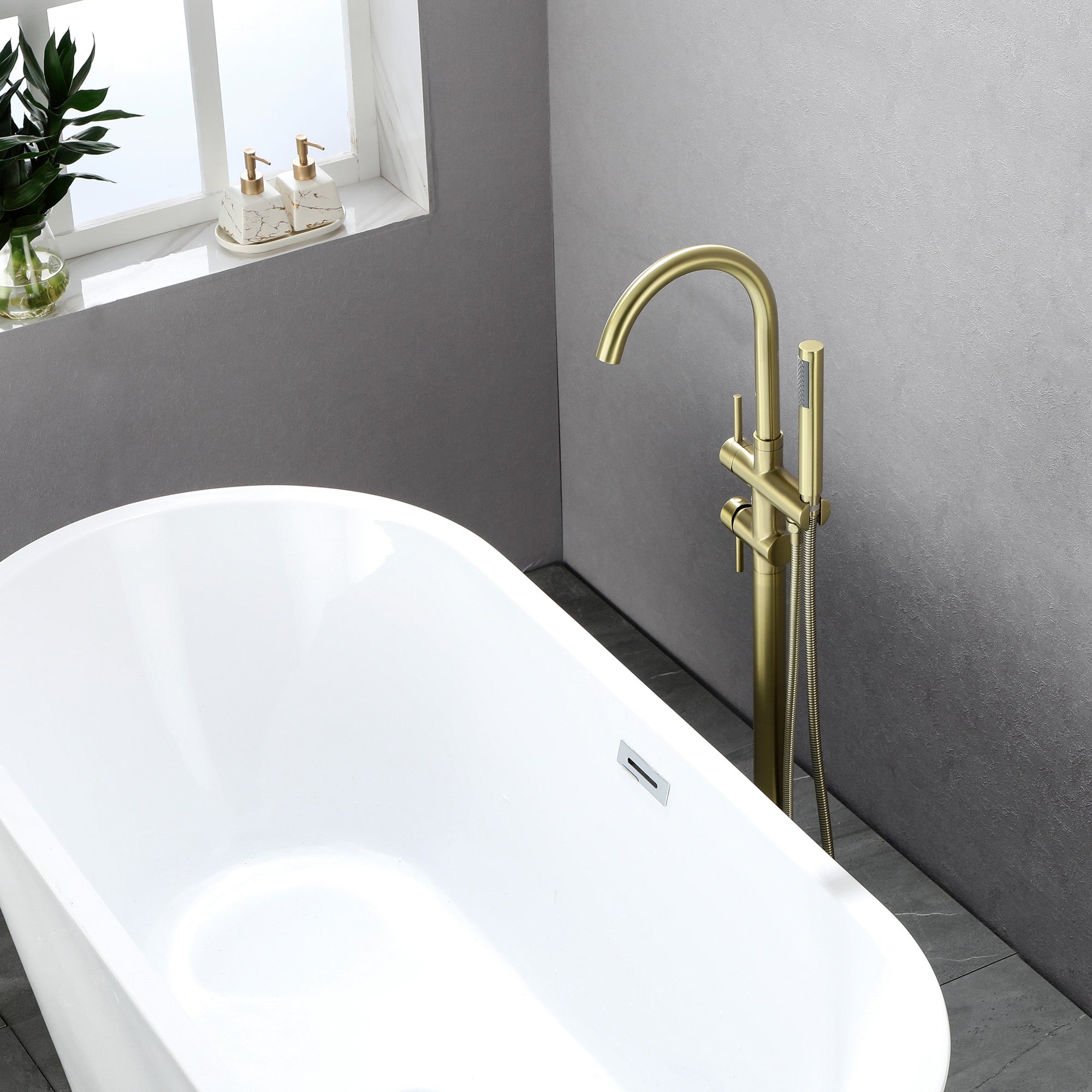 Boyel Living Freestanding Floor Mount 2-Handle Bath Tub Filler Faucet with Handheld Shower-Boyel Living