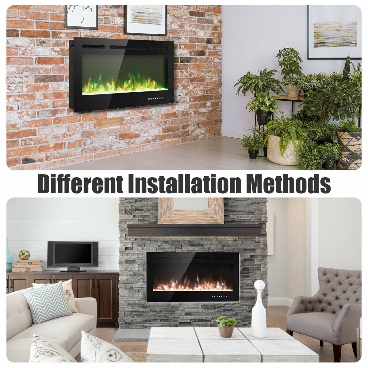 40" Recessed Wall Mounted Electric Fireplace with Multicolor Flame-Boyel Living