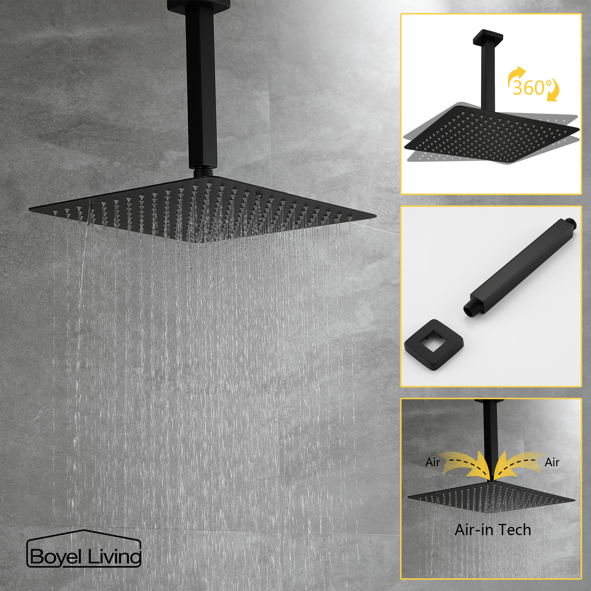 Ceiling Mount Single-Handle 1-Spray Tub and Shower Faucet with 12 in. Fixed Shower Head in Matte Black (Valve Included)