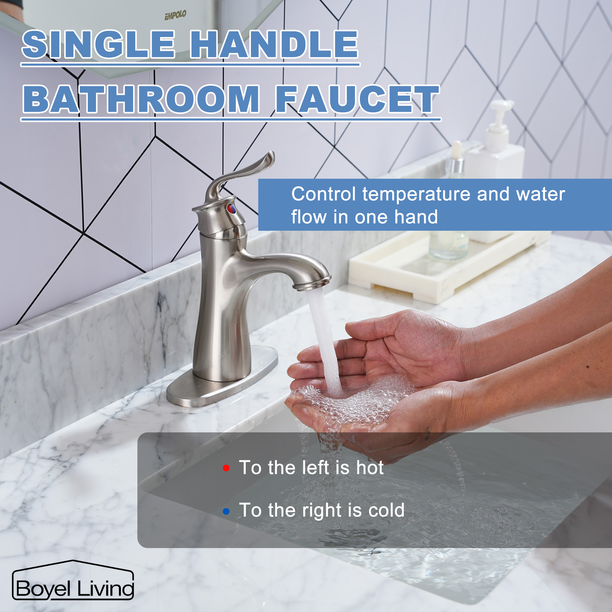 1.2 GPM Single Handle Single Hole Bathroom Faucet with Water Supply Hose and Built-in Aerator in Brushed Nickel