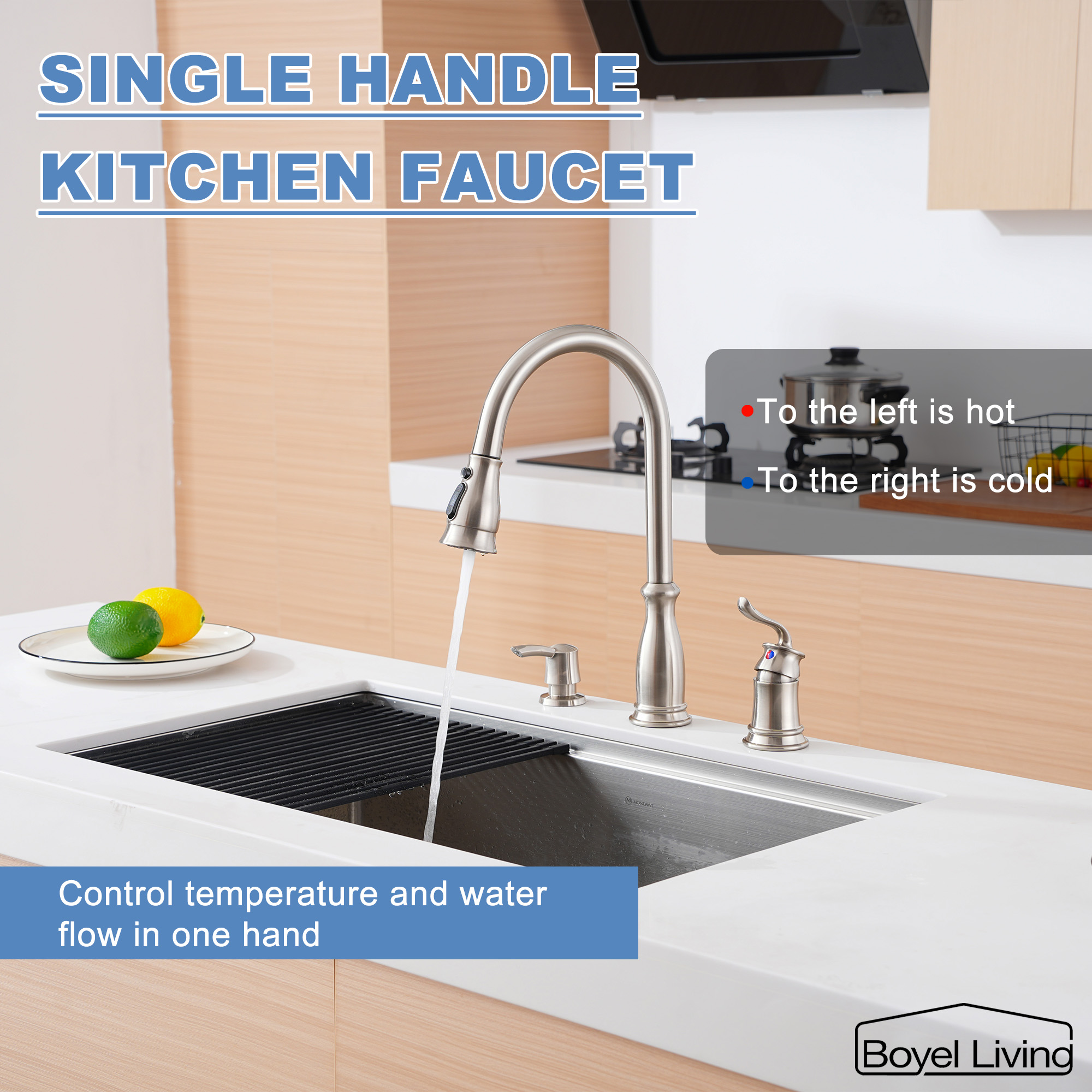 3-Spray Patterns 1.8 GPM Single Handle No Sensor Pull Down Sprayer Kitchen Faucet with Soap Dispenser in Brushed Nickel