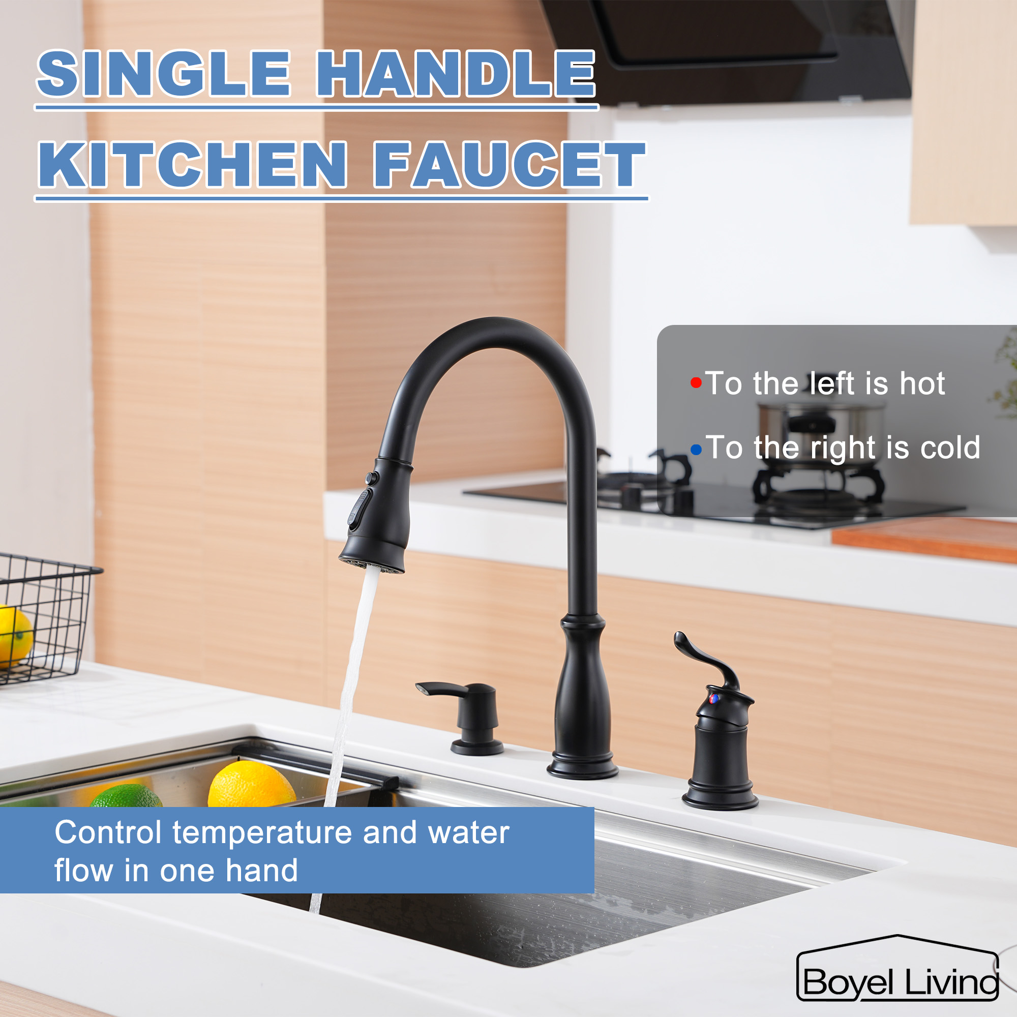 3-Spray Patterns 1.8 GPM Single Handle No Sensor Pull Down Sprayer Kitchen Faucet with Soap Dispenser in Brushed Nickel