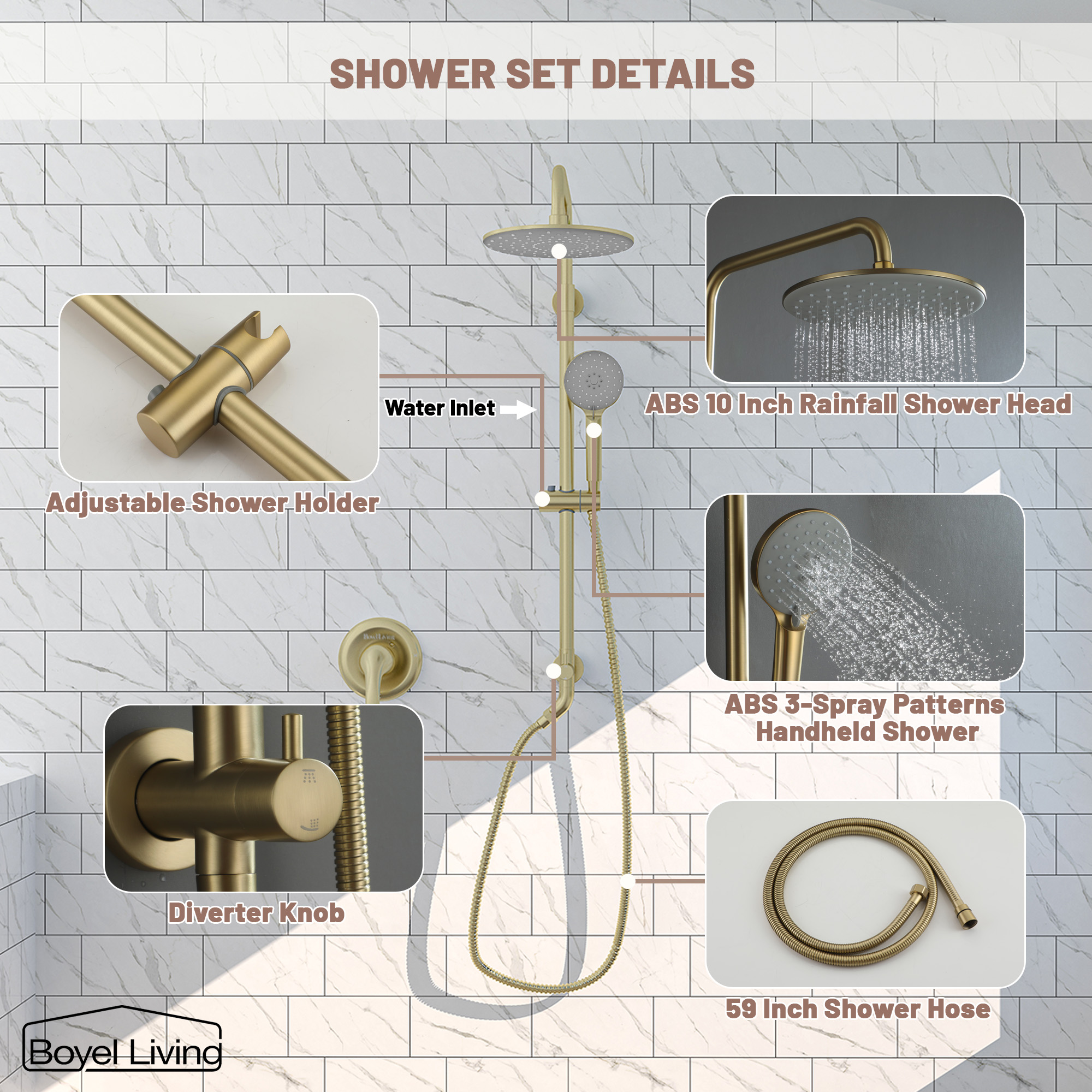 Boyel Living 3-Spray Patterns with 2.5 GPM 10 in. Wall Mount Dual Shower Heads in Matte Black