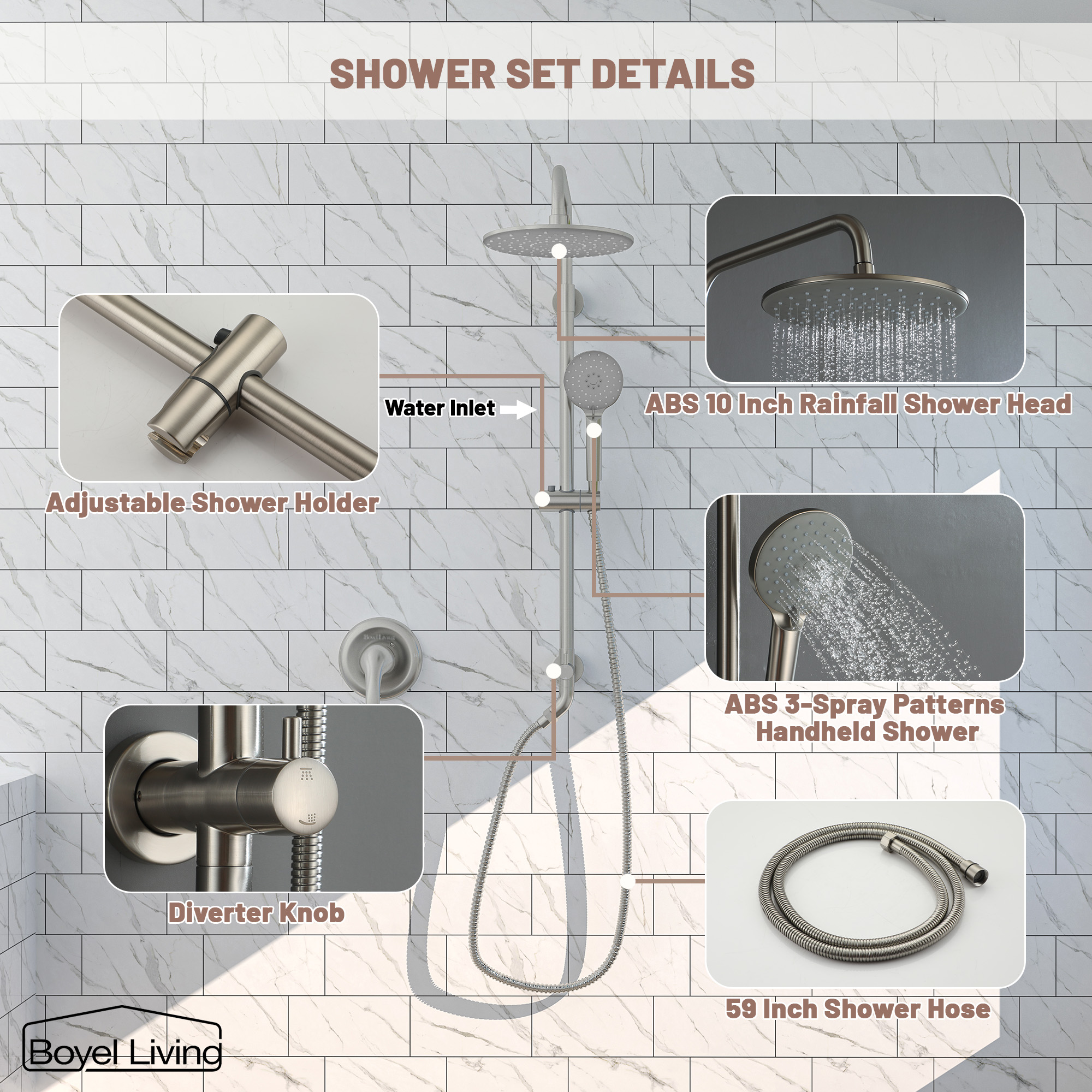 Boyel Living 3-Spray Patterns with 2.5 GPM 10 in. Wall Mount Dual Shower Heads in Matte Black