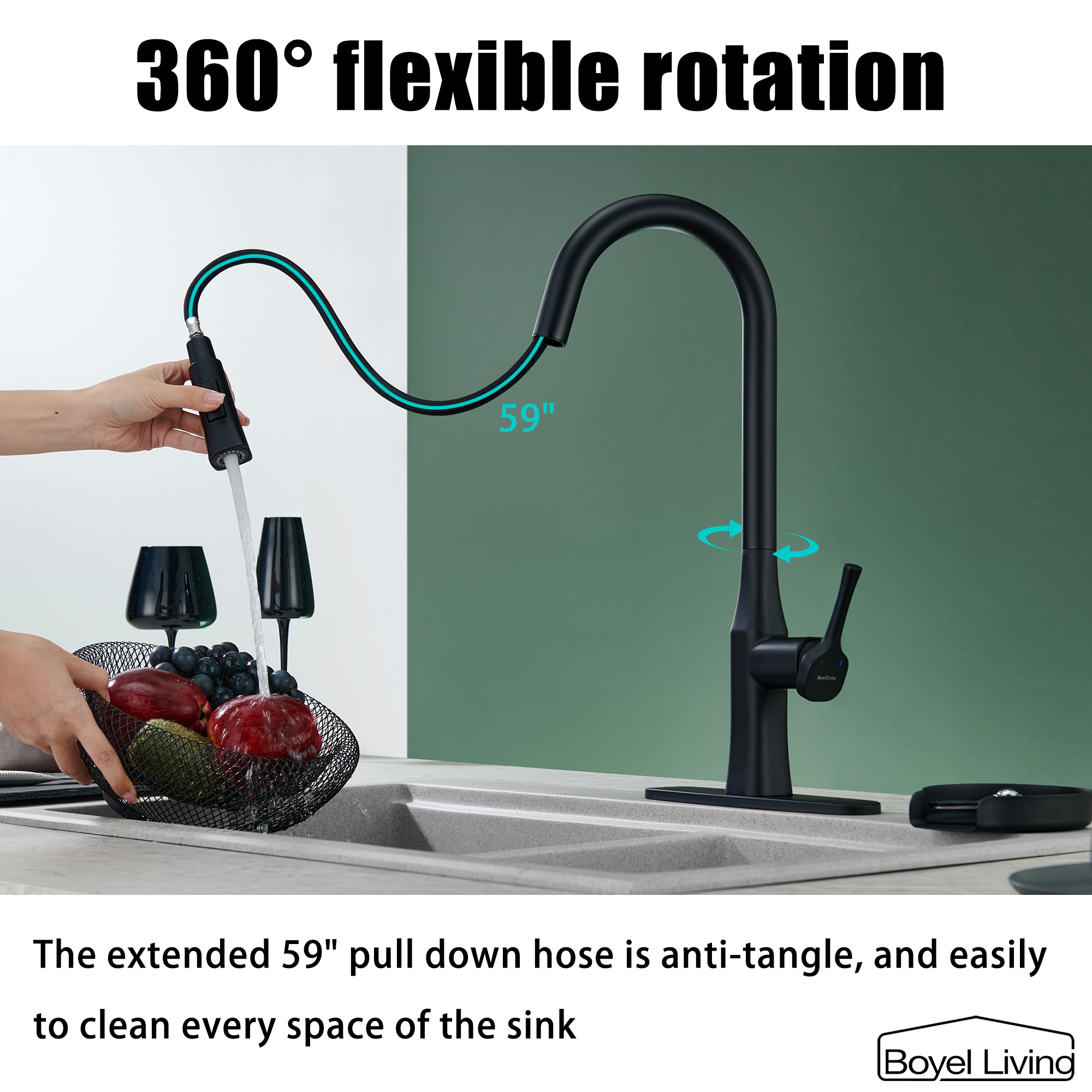 Boyel Living Single Handle Pull Down Sprayer Kitchen Faucet
