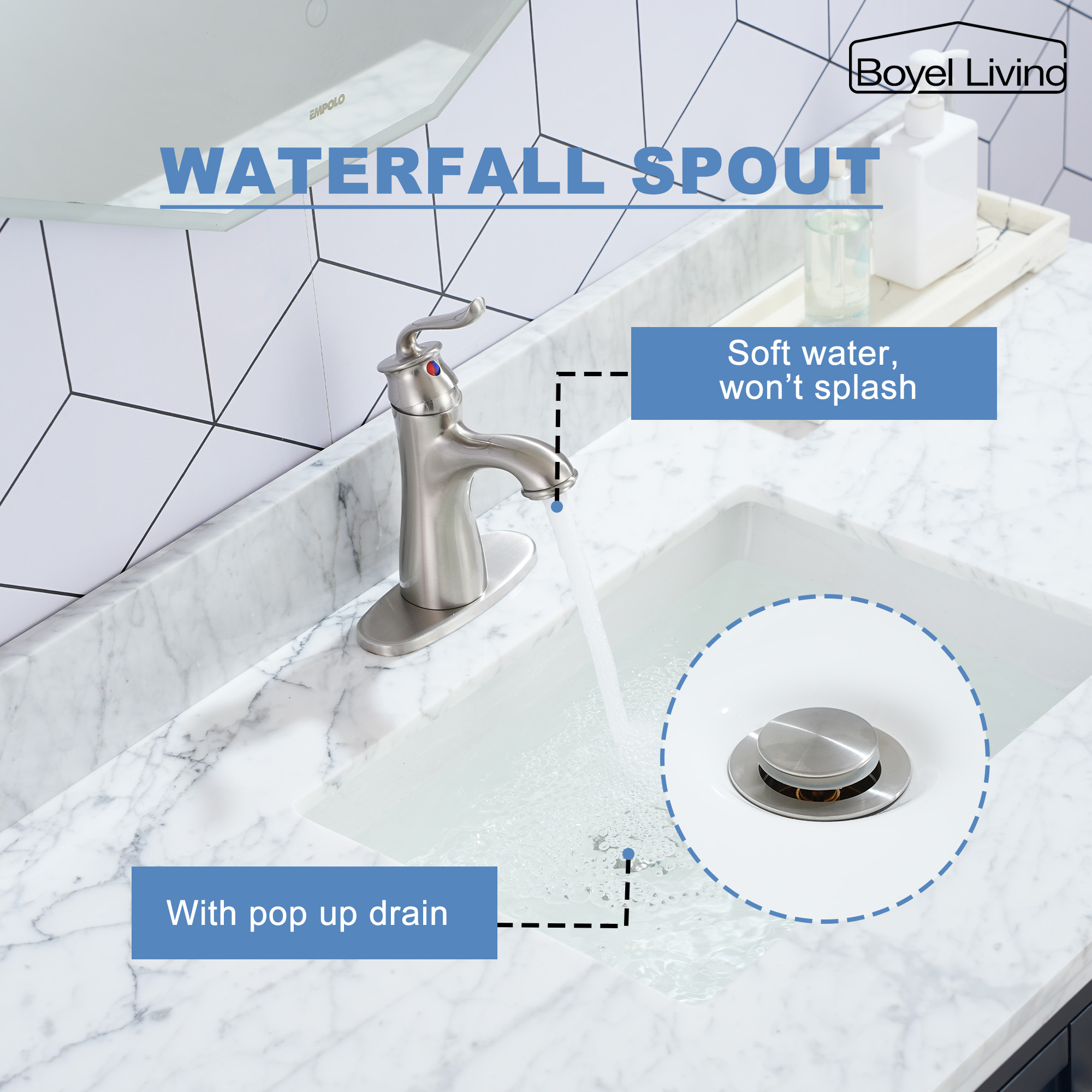 1.2 GPM Single Handle Single Hole Bathroom Faucet with Water Supply Hose and Built-in Aerator in Brushed Nickel