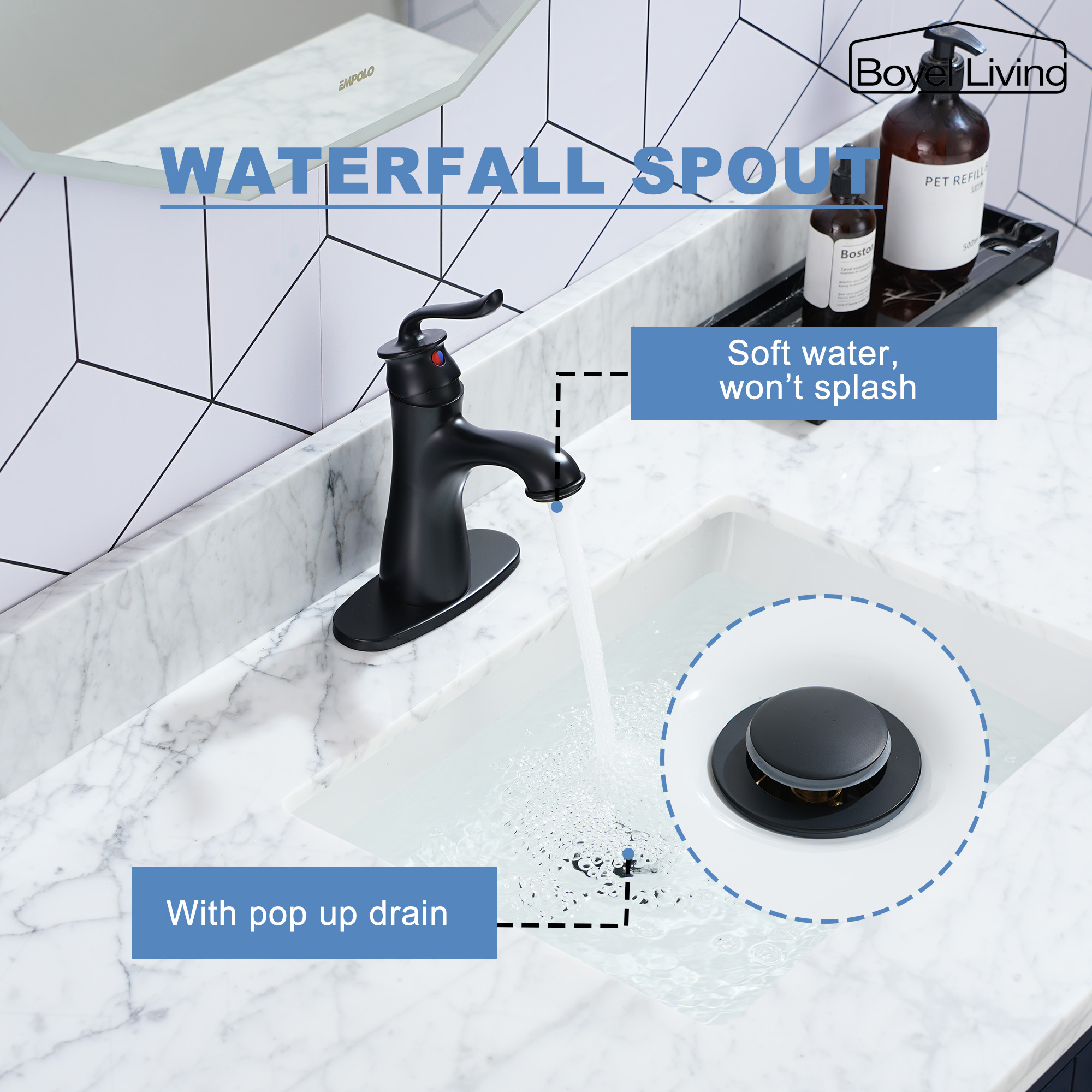 1.2 GPM Single Handle Single Hole Bathroom Faucet with Water Supply Hose and Built-in Aerator in Brushed Nickel