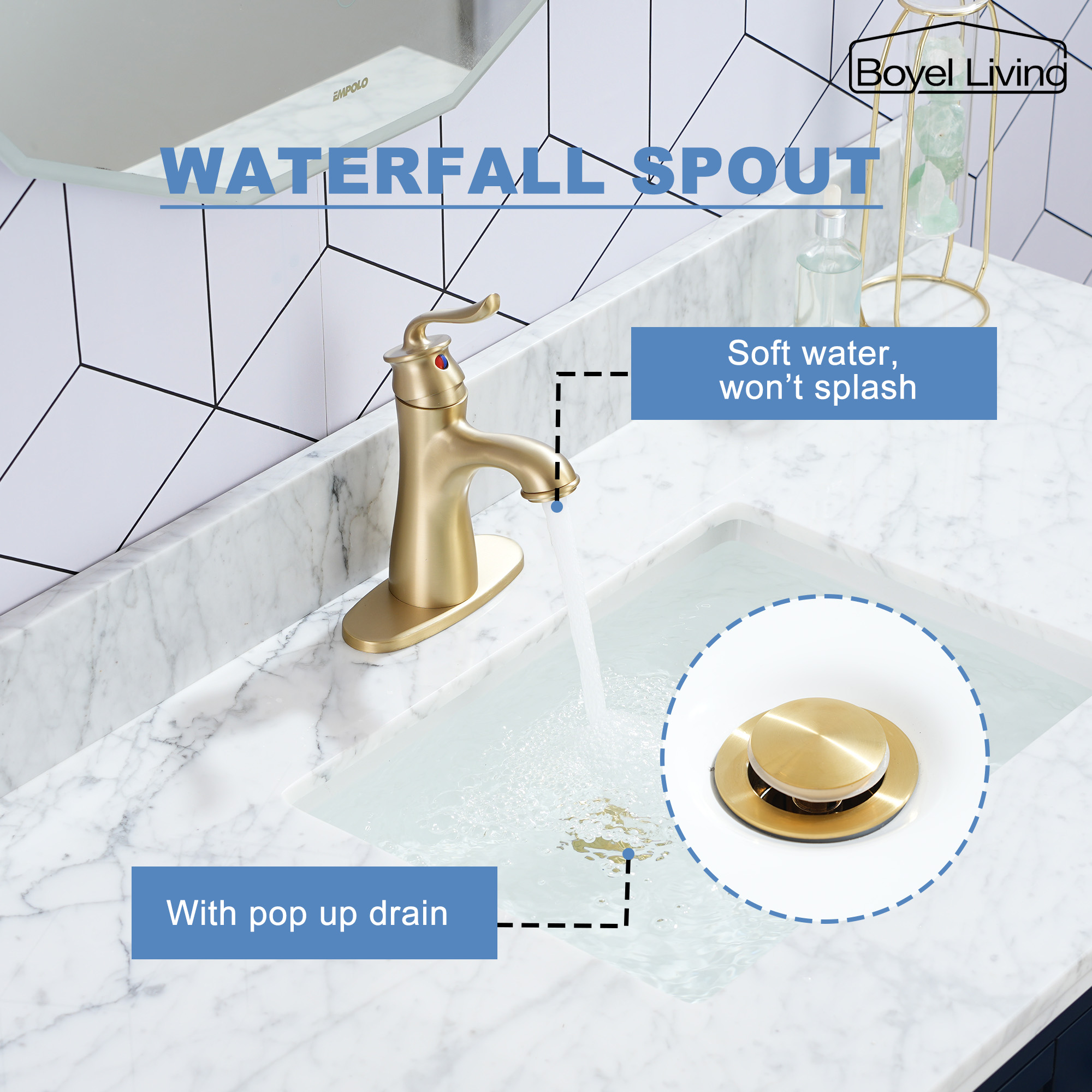 1.2 GPM Single Handle Single Hole Bathroom Faucet with Water Supply Hose and Built-in Aerator in Brushed Nickel