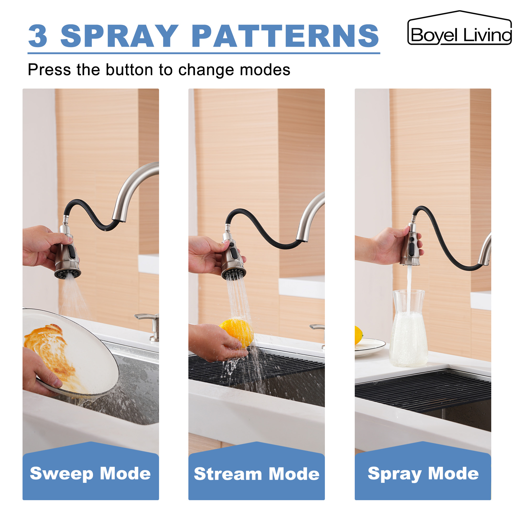 3-Spray Patterns 1.8 GPM Single Handle No Sensor Pull Down Sprayer Kitchen Faucet with Soap Dispenser in Brushed Nickel